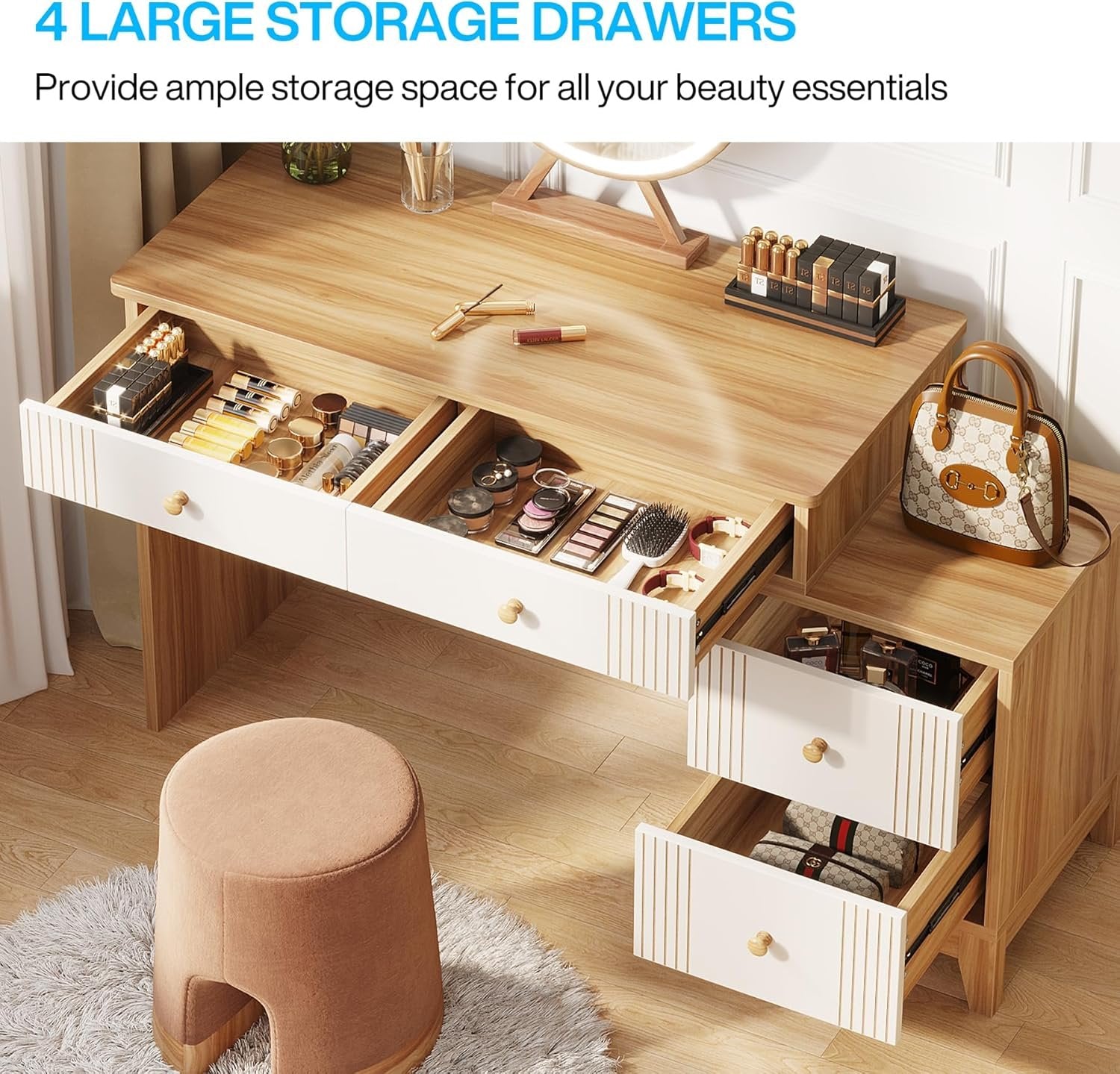 51-Inch Makeup Vanity Desk, Modern Dressing Table with 4 Drawers for Bedroom Organization