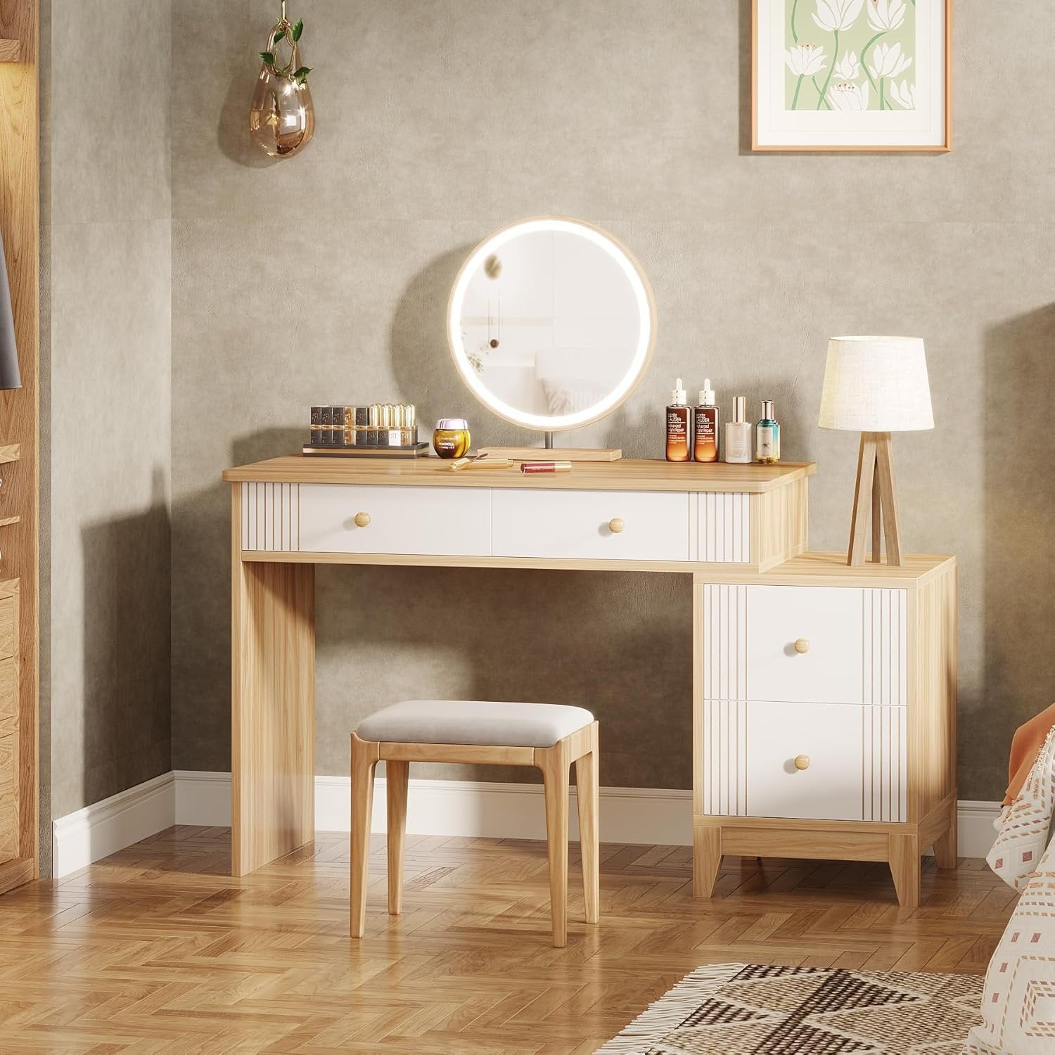 51-Inch Makeup Vanity Desk, Modern Dressing Table with 4 Drawers for Bedroom Organization