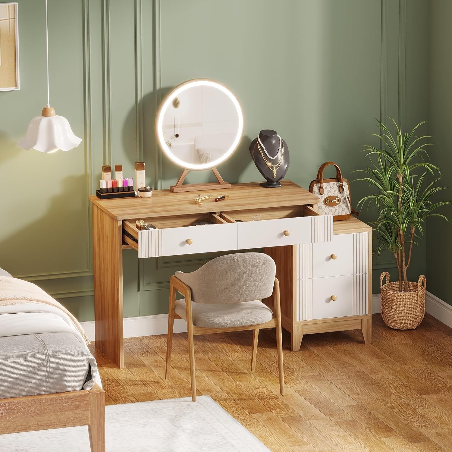 51-Inch Makeup Vanity Desk, Modern Dressing Table with 4 Drawers for Bedroom Organization