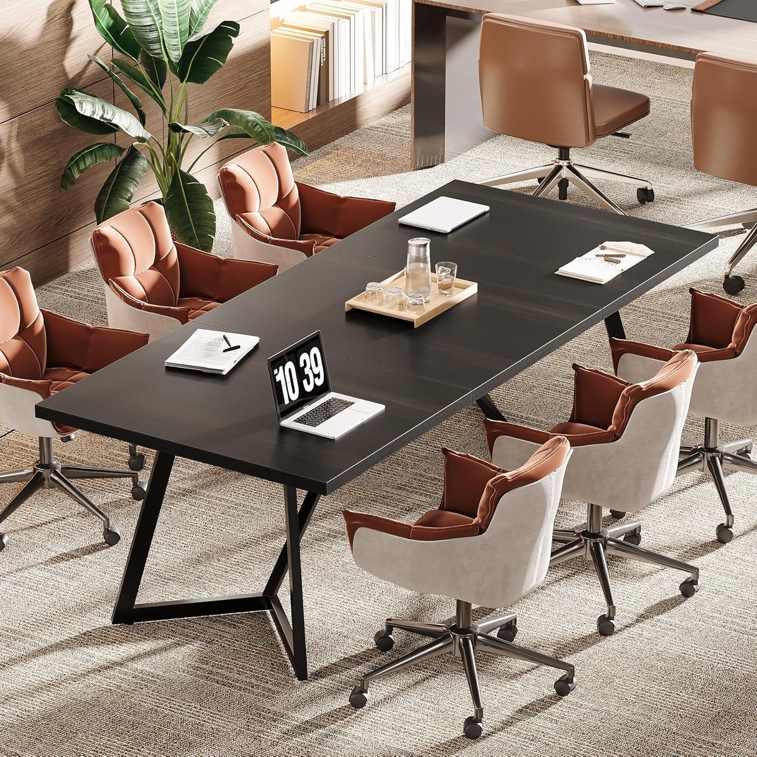 70.86" Modern Conference Table, Sleek Black Rectangular Desk with Sturdy Metal Frame