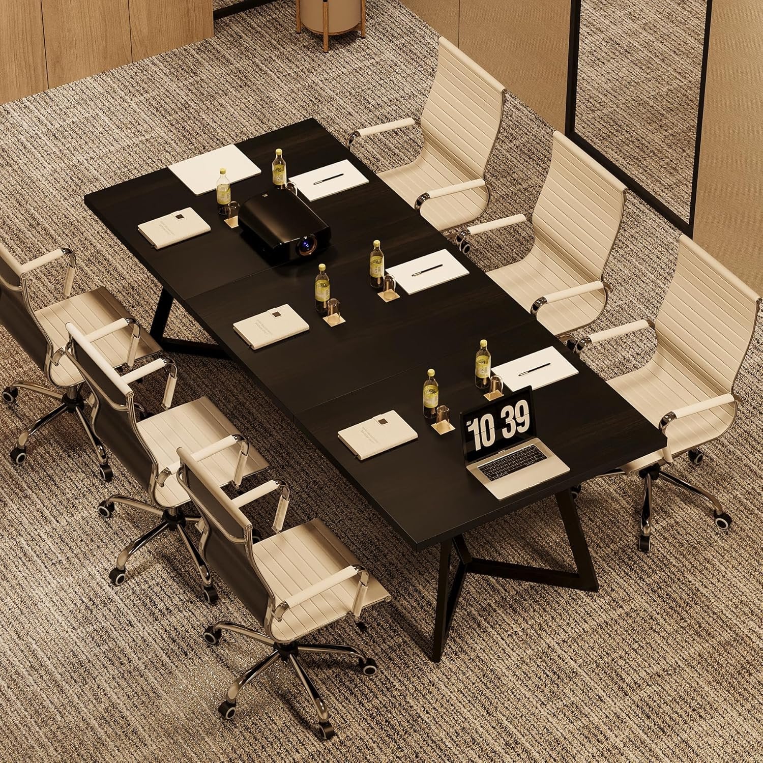 70.86" Modern Conference Table, Sleek Black Rectangular Desk with Sturdy Metal Frame