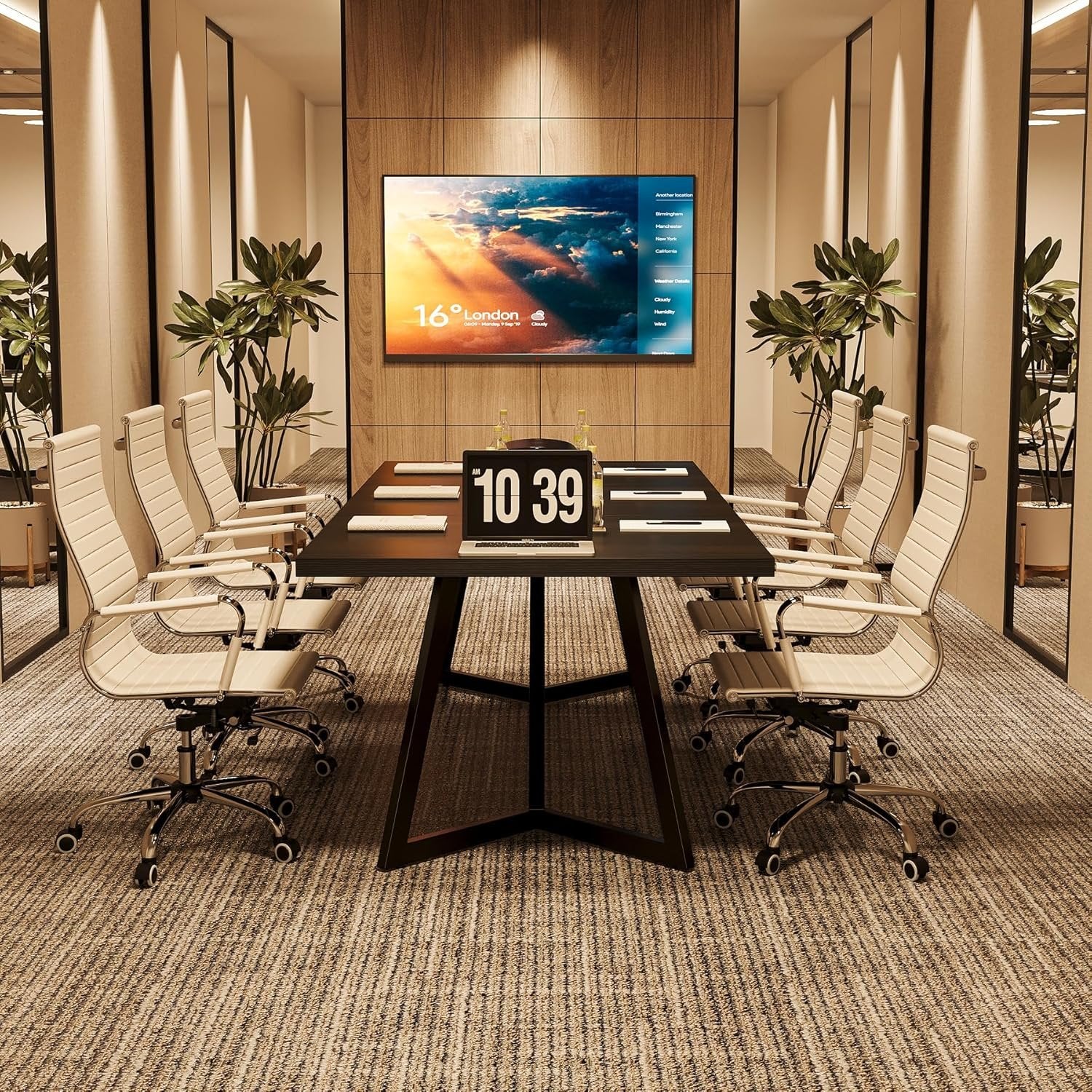 70.86" Modern Conference Table, Sleek Black Rectangular Desk with Sturdy Metal Frame
