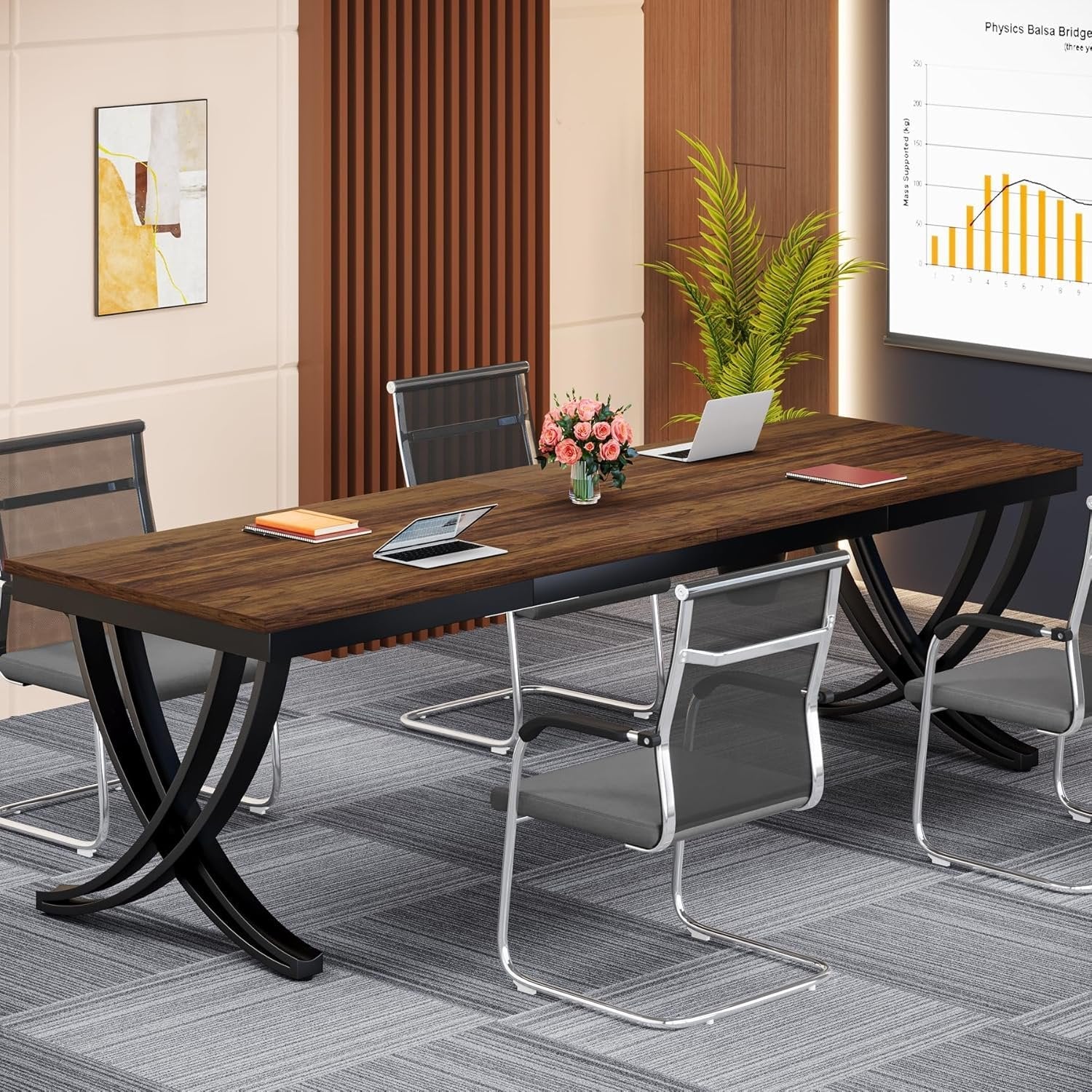 6.5FT Conference Table for 6-8 People, 78-Inch Rectangular Table with Metal Frame