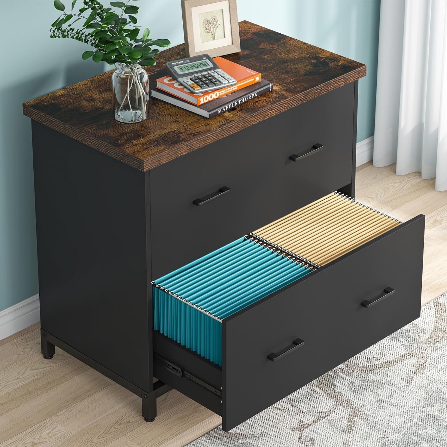 Tribesigns 2-Drawer Wooden File Cabinet, Compact Lateral Organizer for A4 and Letter Sizes