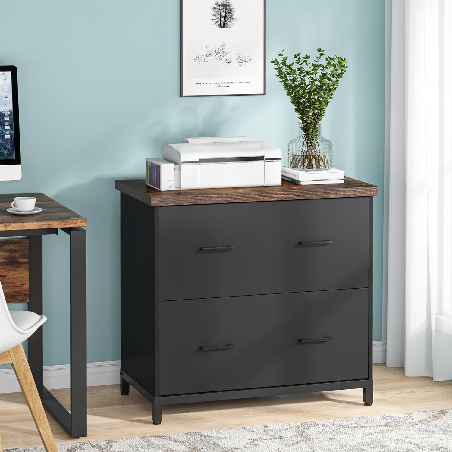 Tribesigns 2-Drawer Wooden File Cabinet, Compact Lateral Organizer for A4 and Letter Sizes