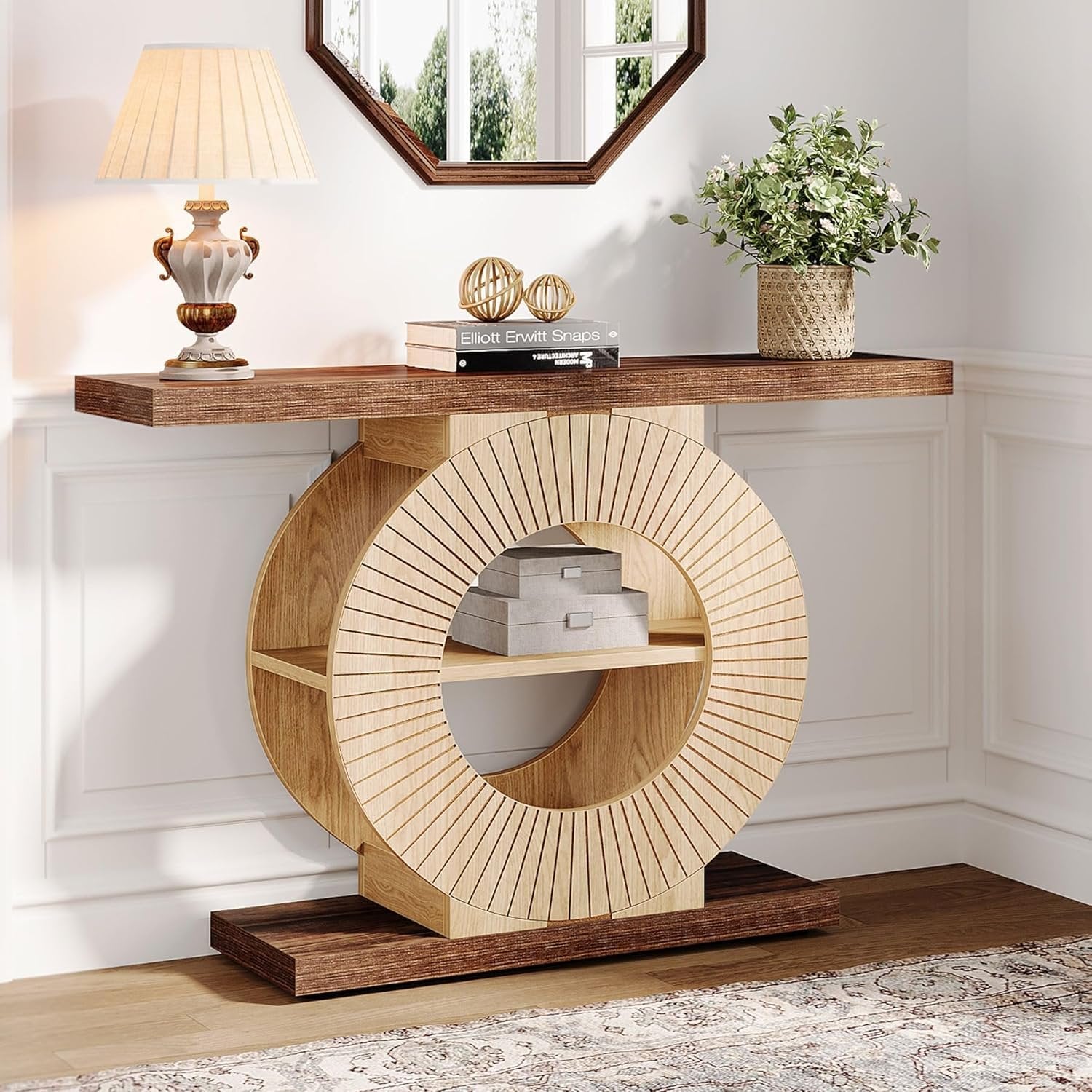 Tribesigns Console Table with Storage Shelves, Entryway Sofa Table with Circular Base