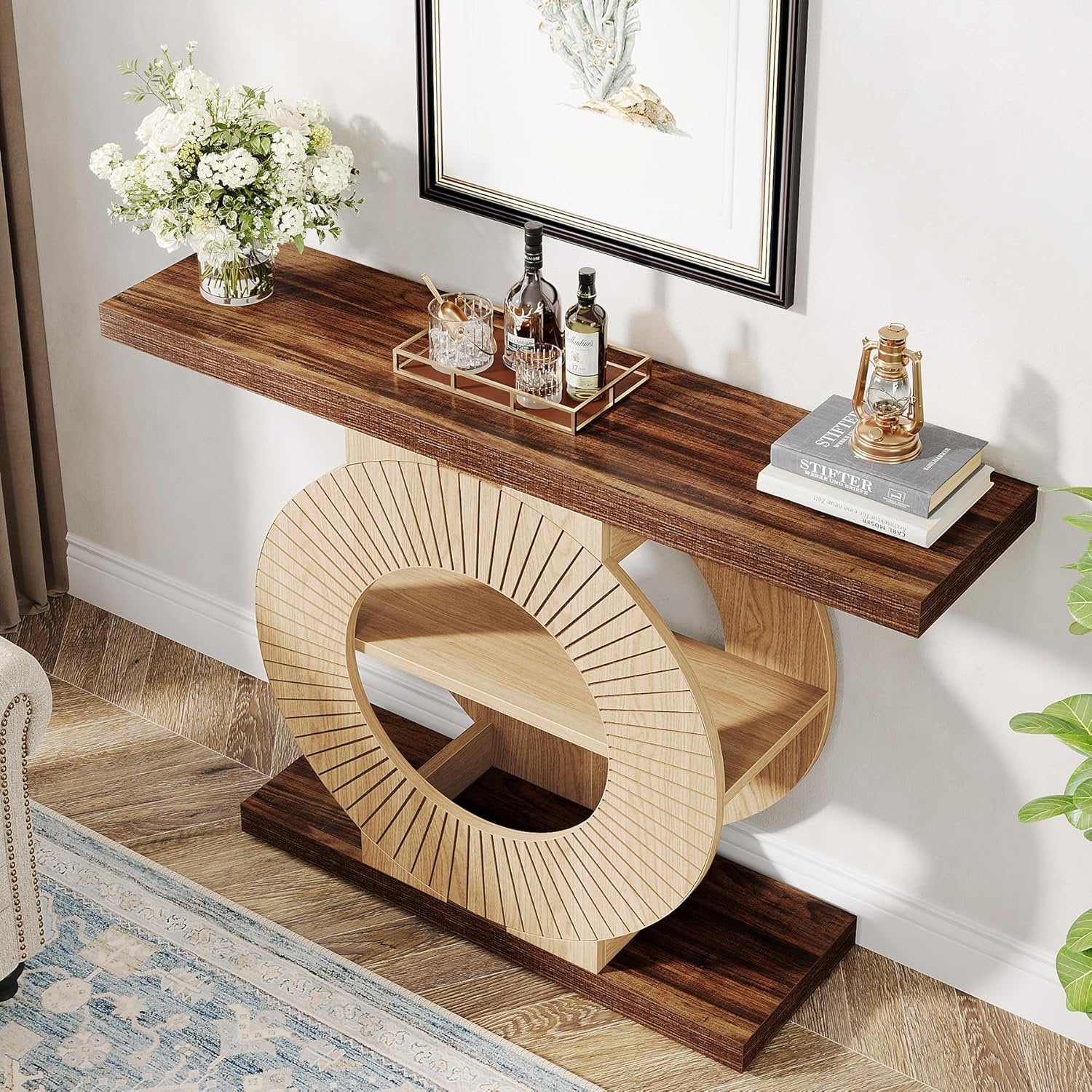 Tribesigns Console Table with Storage Shelves, Entryway Sofa Table with Circular Base