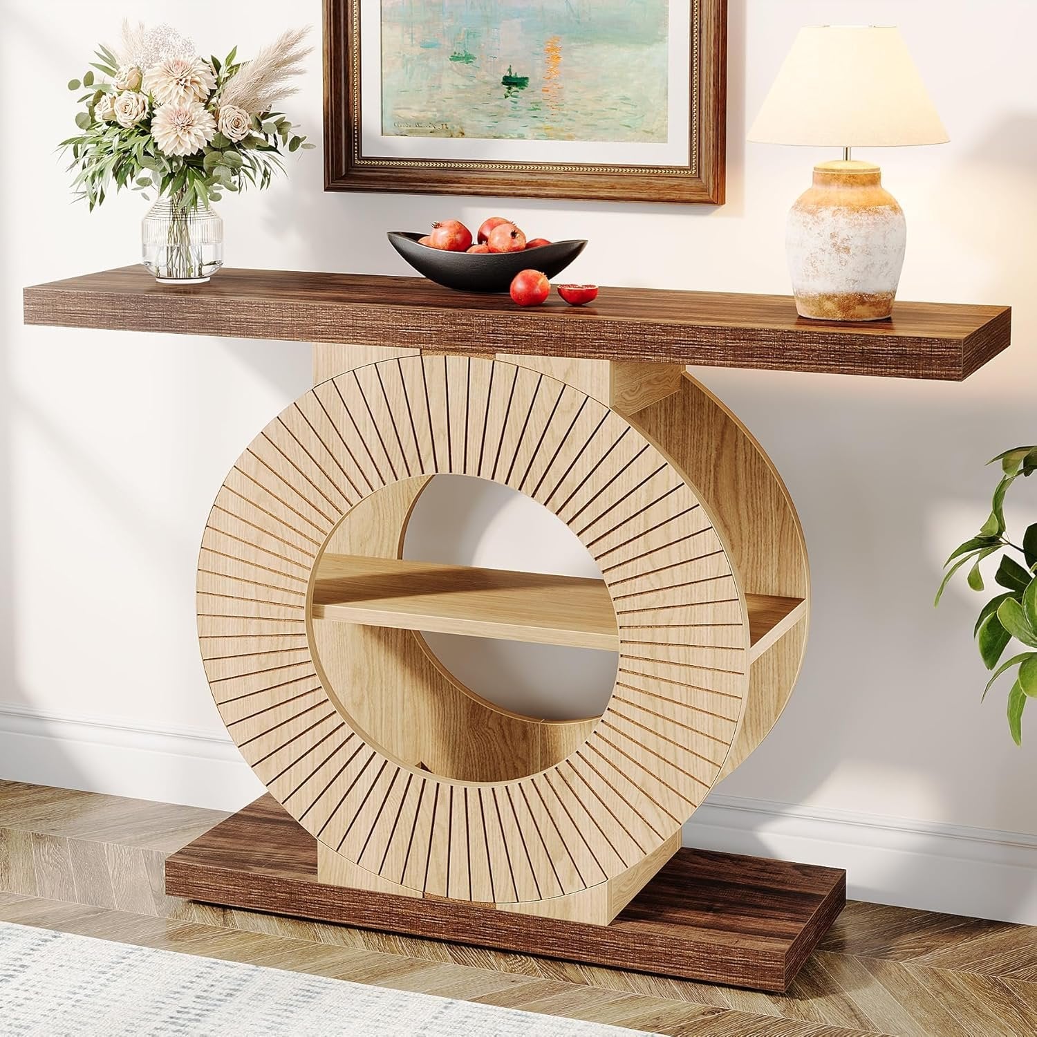Tribesigns Console Table with Storage Shelves, Entryway Sofa Table with Circular Base