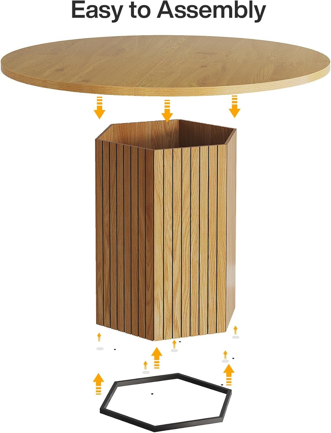 47" Round Wood Dining Table for 4 - Natural Oak Tabletop with Heavy Duty Pedestal Base