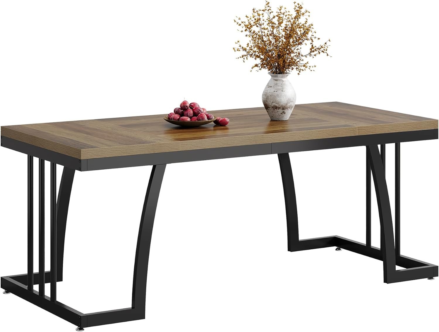 6-Seater Rustic Dining Table, 63" Rectangular Wood Table with Metal Frame for Dining Room