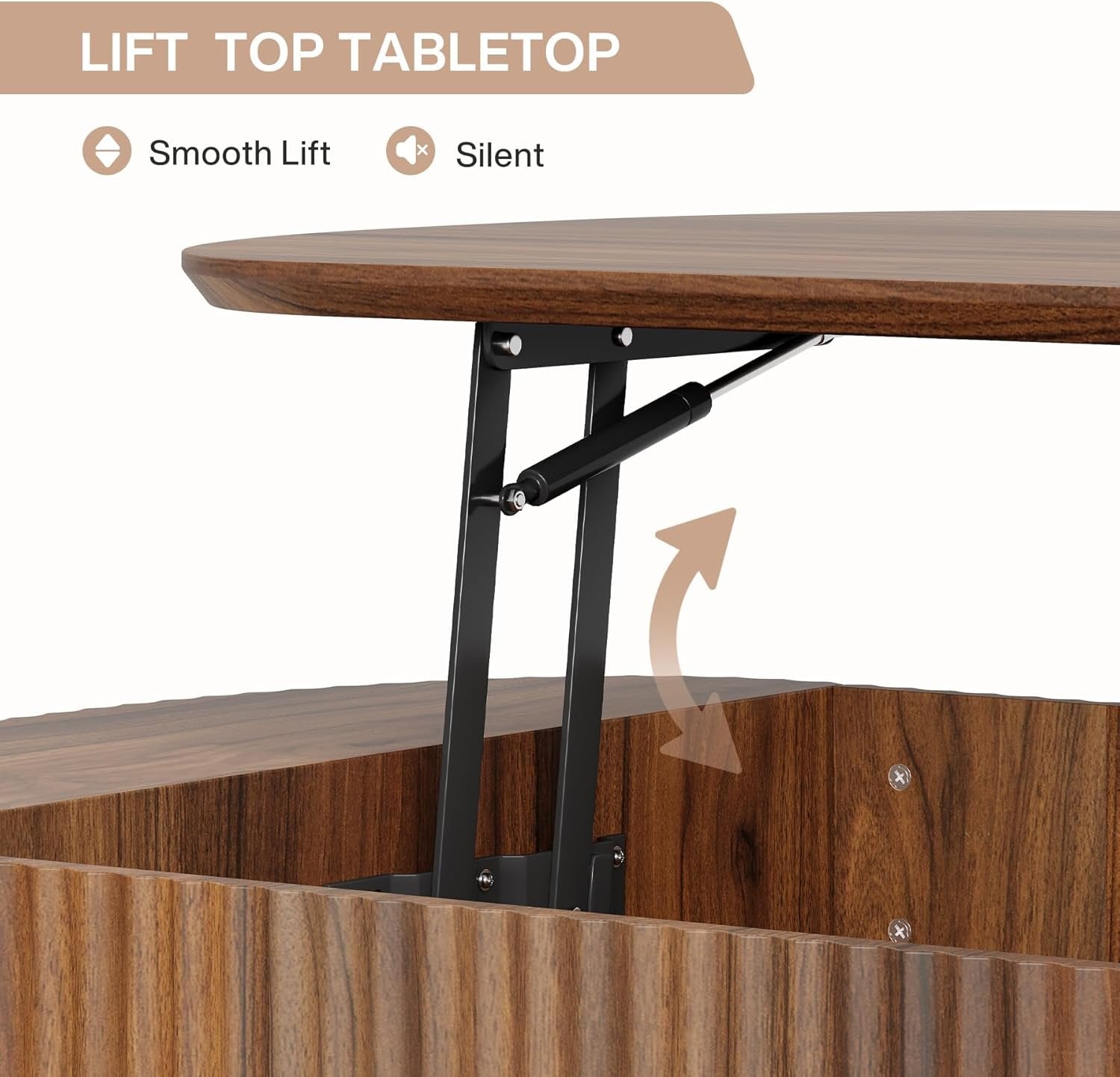 47-Inch Oval Lift Top Coffee Table, Rustic Brown with Storage Shelf and Hidden Compartment