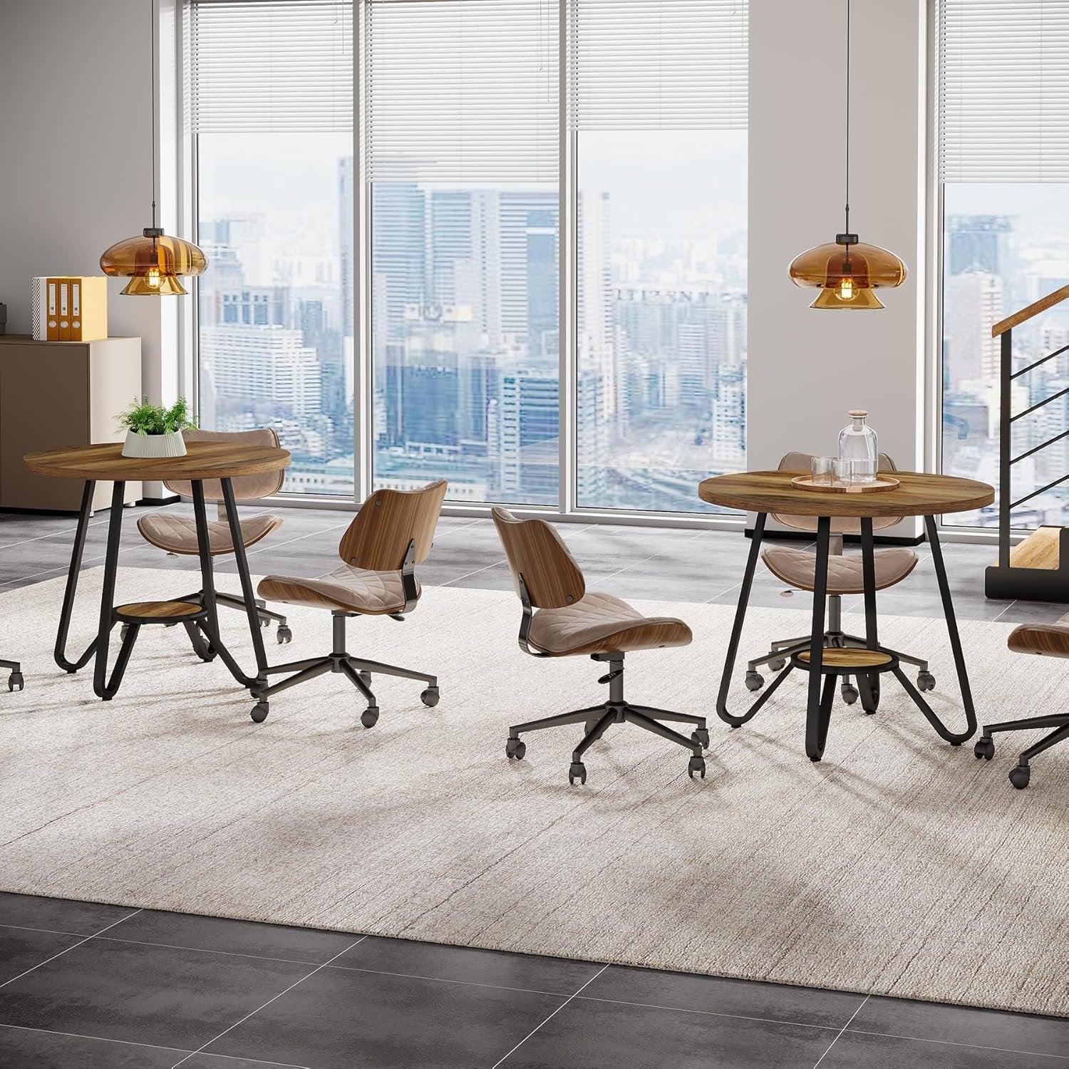 31.5 Inch Round Wooden Conference Table, Compact Office Meeting Table for 2–4 People