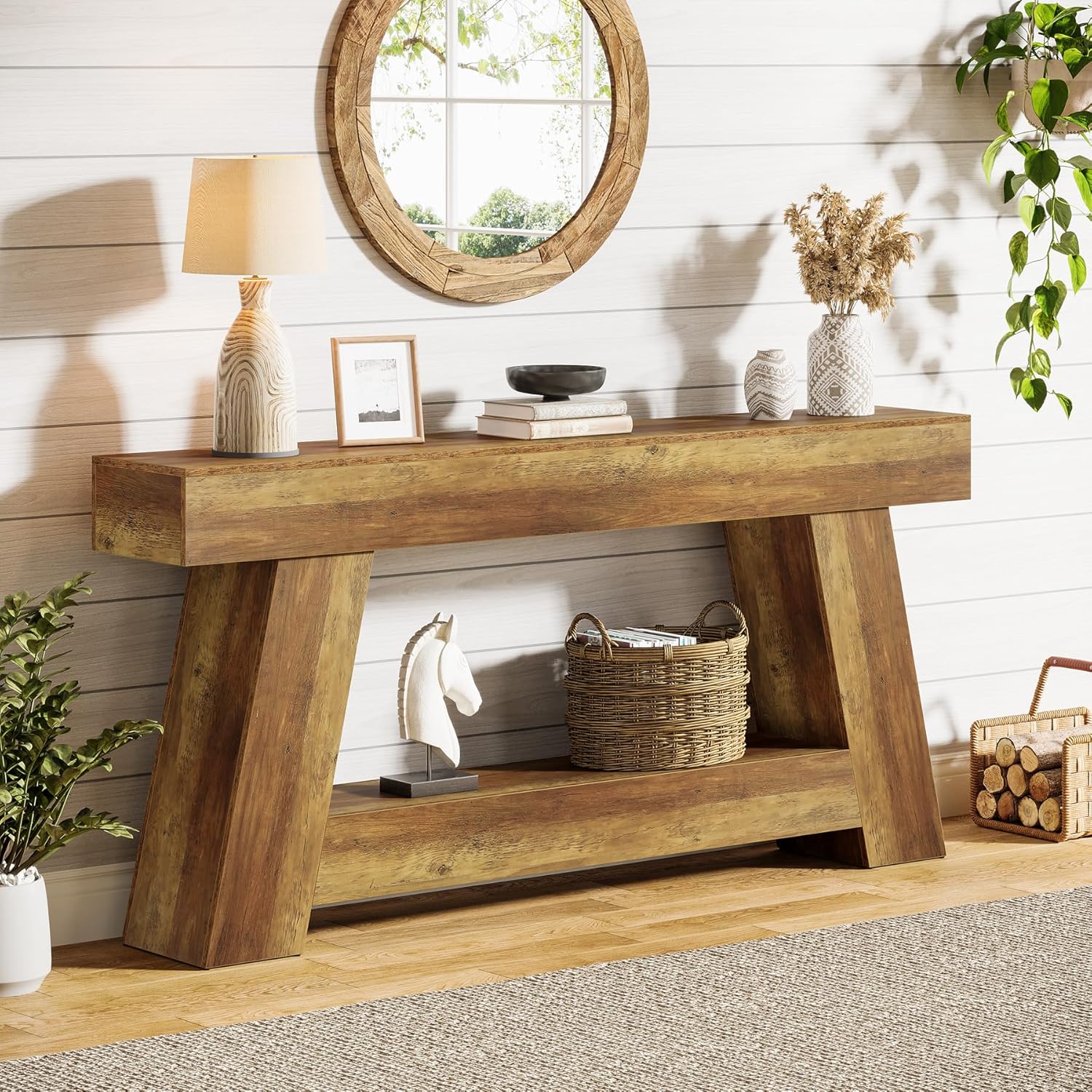 70.87" Console Table, Farmhouse 2 - Tier Sofa Table with Open Storage Shelf Tribesigns