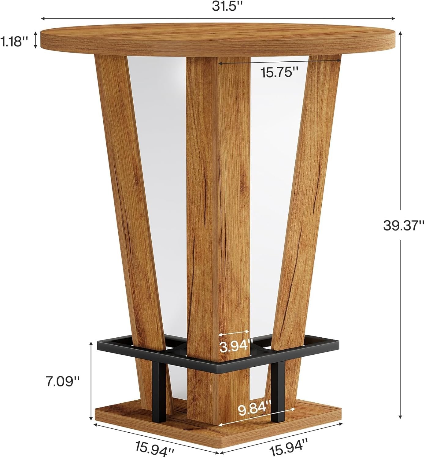 Tribesigns 39.4 Inch High Round Bar Table, With Metal Footrest for Living Room and Small Spaces