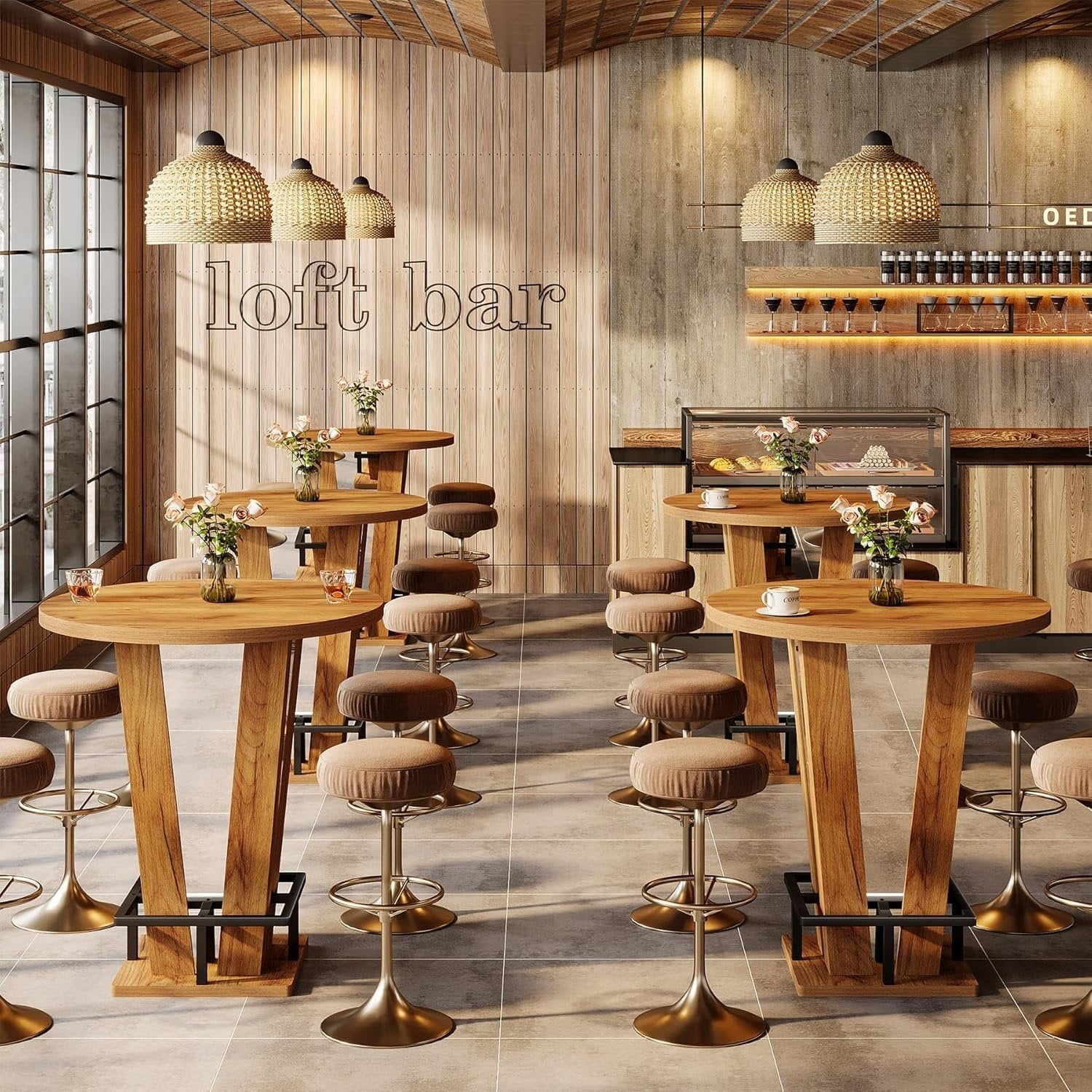 Tribesigns 39.4 Inch High Round Bar Table, With Metal Footrest for Living Room and Small Spaces