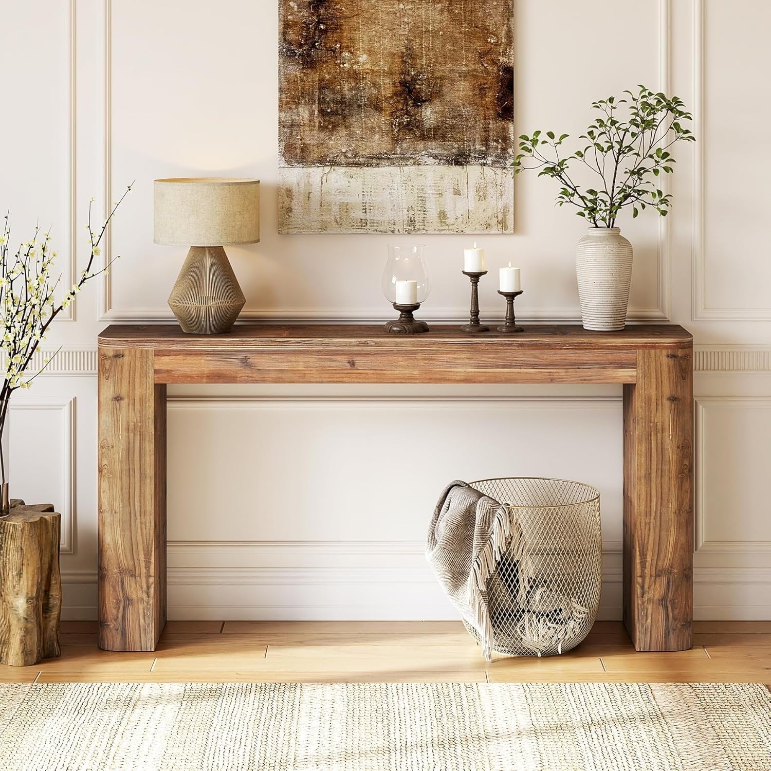 63-Inch Solid Wood Versatile Entryway Console Table