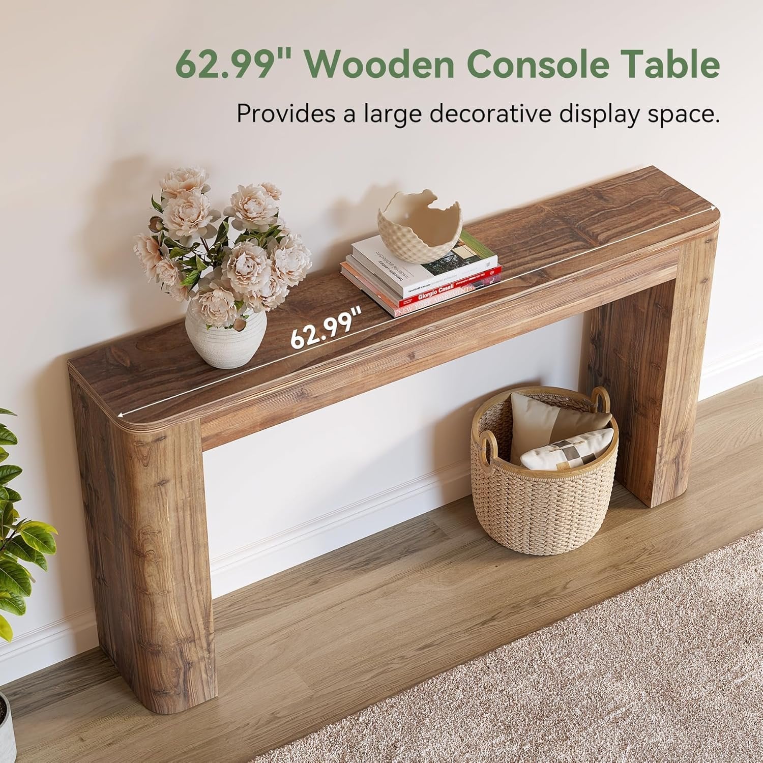 63-Inch Solid Wood Versatile Entryway Console Table