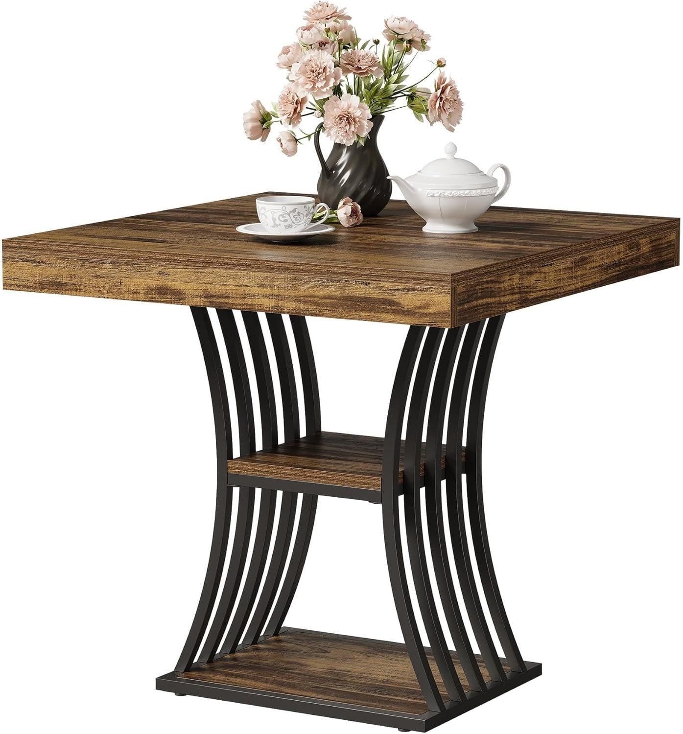 Tribesigns Industrial Dining Table with Metal Base, 31.5 Inch Kitchen Table in Brown and Black for Small Spaces