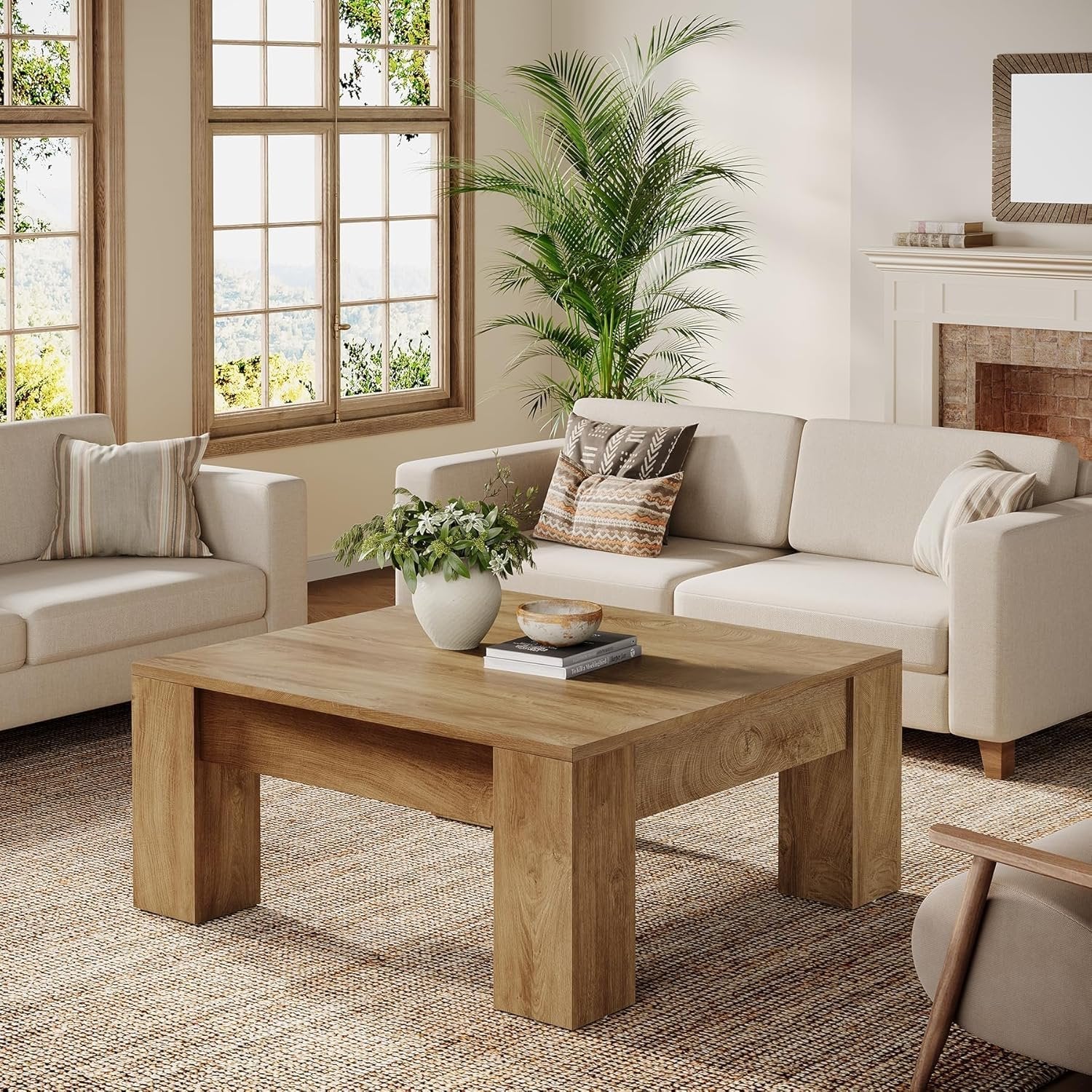 Tribesigns 39-Inch Square Coffee Table, Rustic Farmhouse Wooden Accent Table with Sturdy Legs