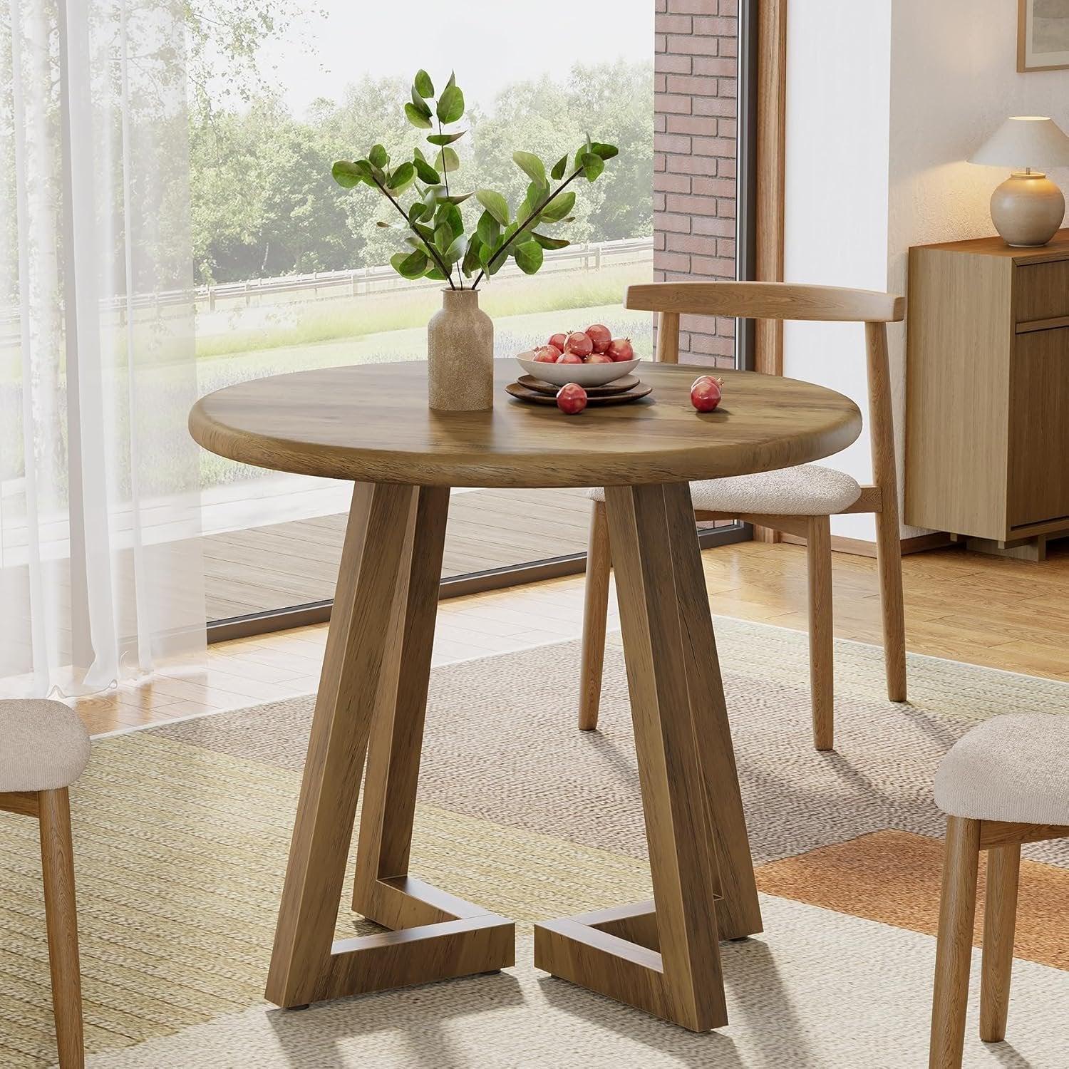 Tribesigns Compact Round Dining Table, 31.5-Inch Kitchen Table for Small Spaces in Warm Brown Finish