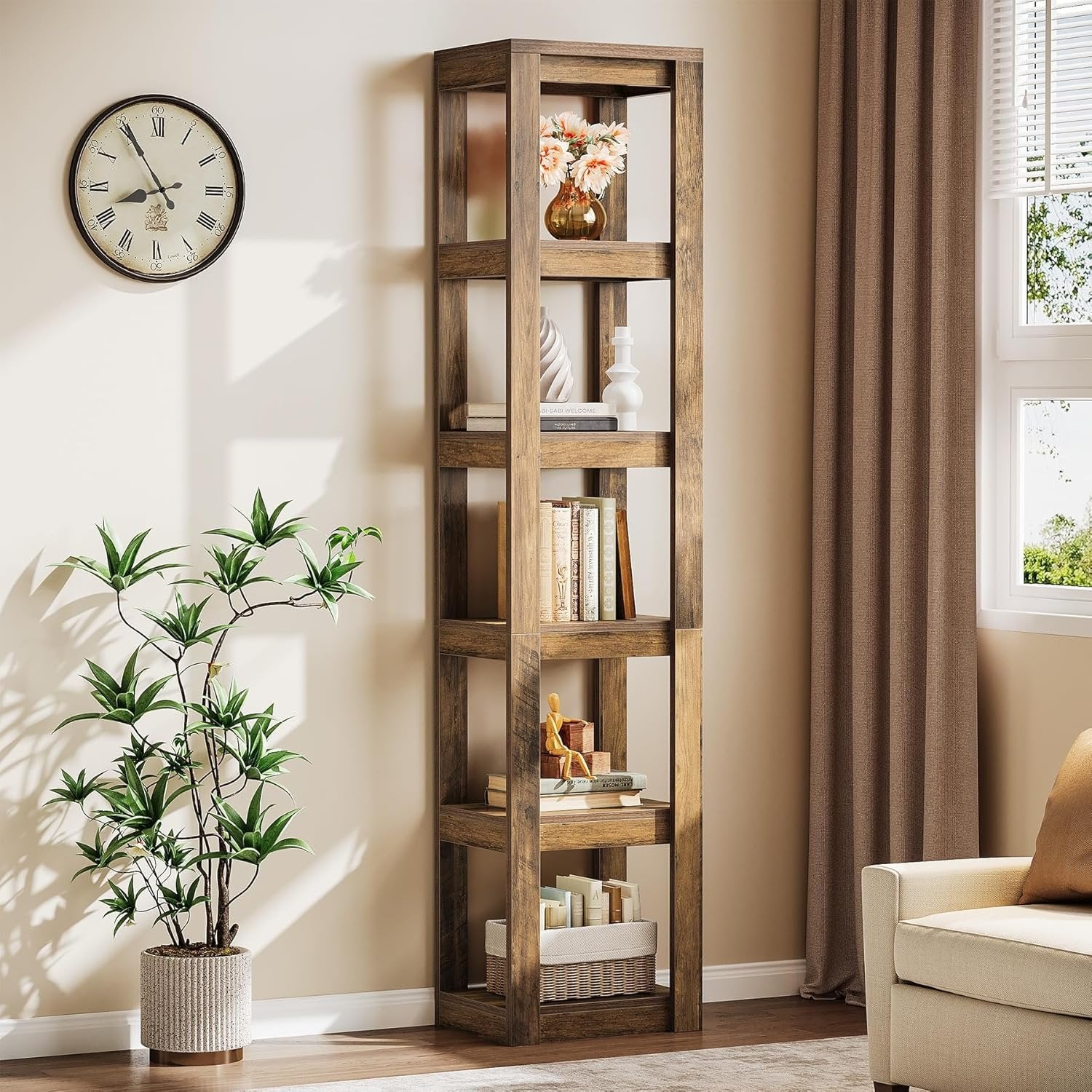 70.86-Inch Tall 6-Tier Bookcase, Freestanding Narrow Storage Shelf for Home Office