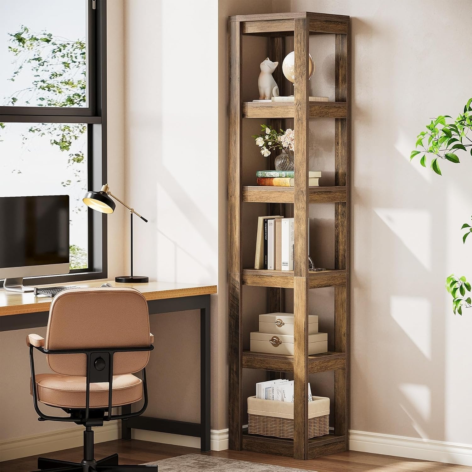 70.86-Inch Tall 6-Tier Bookcase, Freestanding Narrow Storage Shelf for Home Office