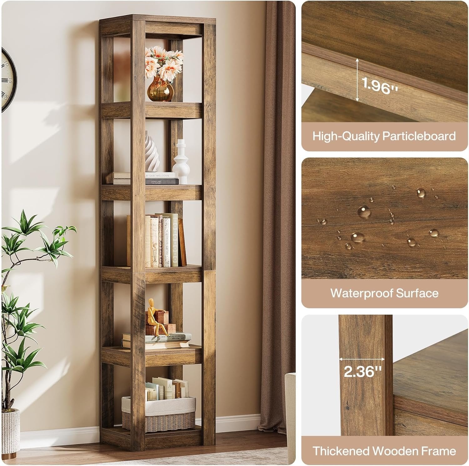 70.86-Inch Tall 6-Tier Bookcase, Freestanding Narrow Storage Shelf for Home Office