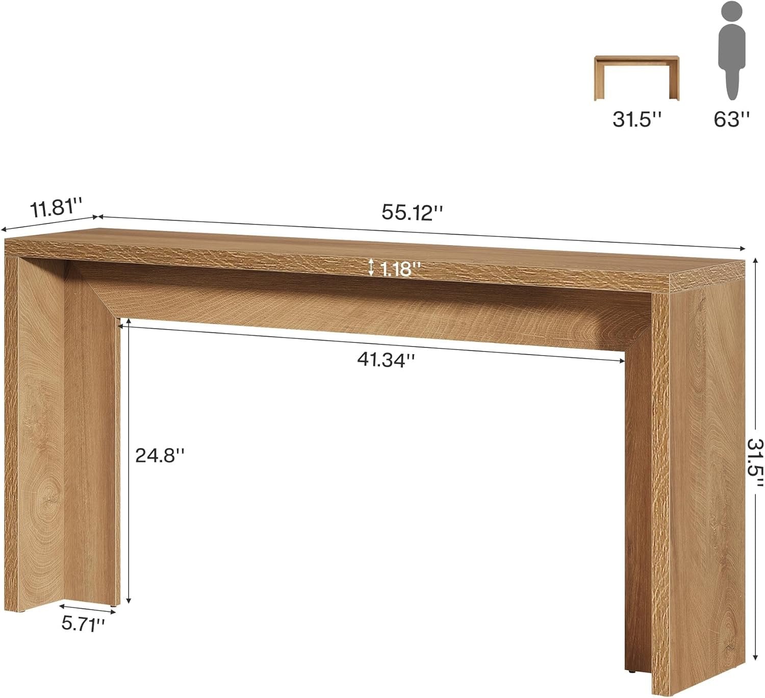 55-Inch Farmhouse Console Table, Narrow Wooden Sofa Table with Storage