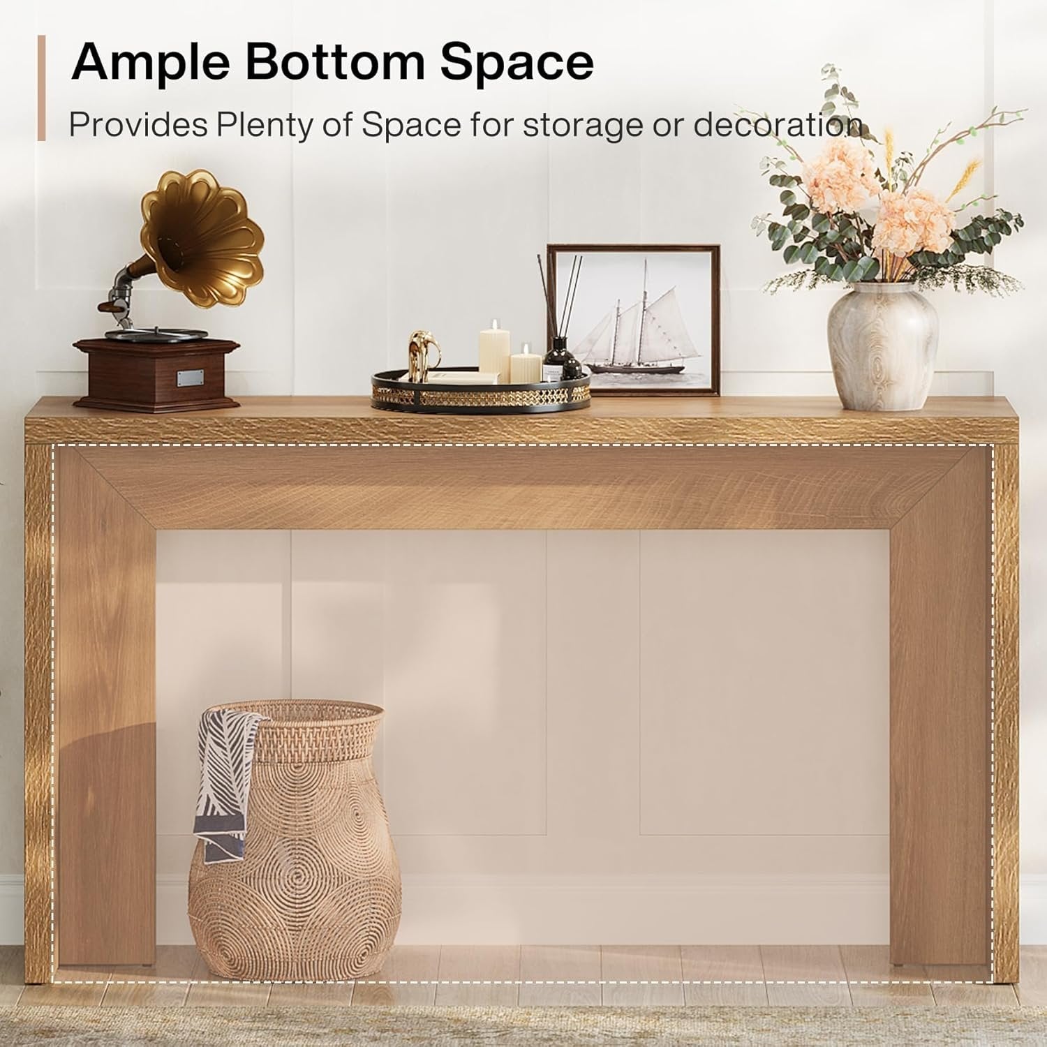 55-Inch Farmhouse Console Table, Narrow Wooden Sofa Table with Storage