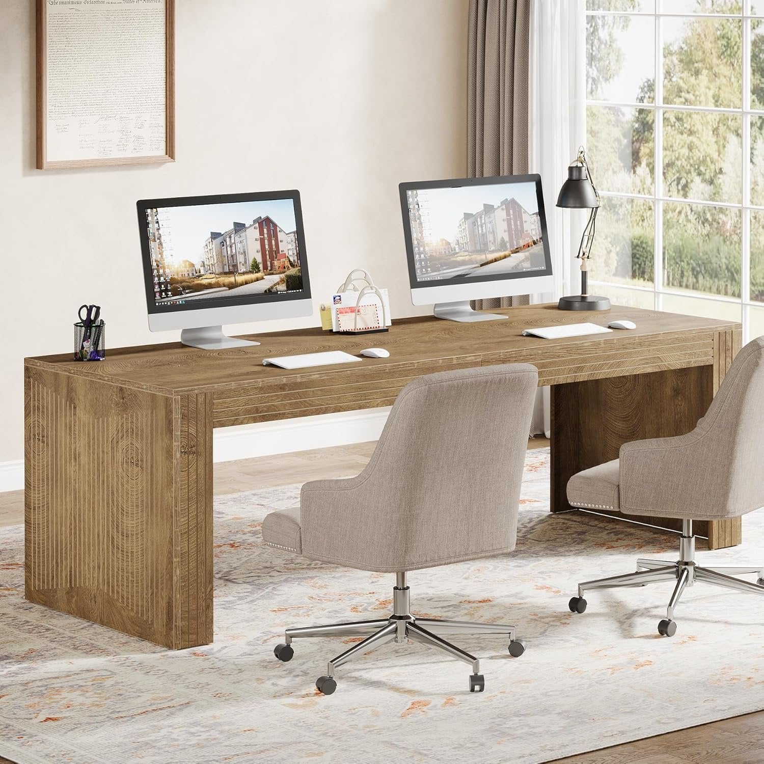 78" Extra Long Desk, Two Person Home Office Desk in Natural