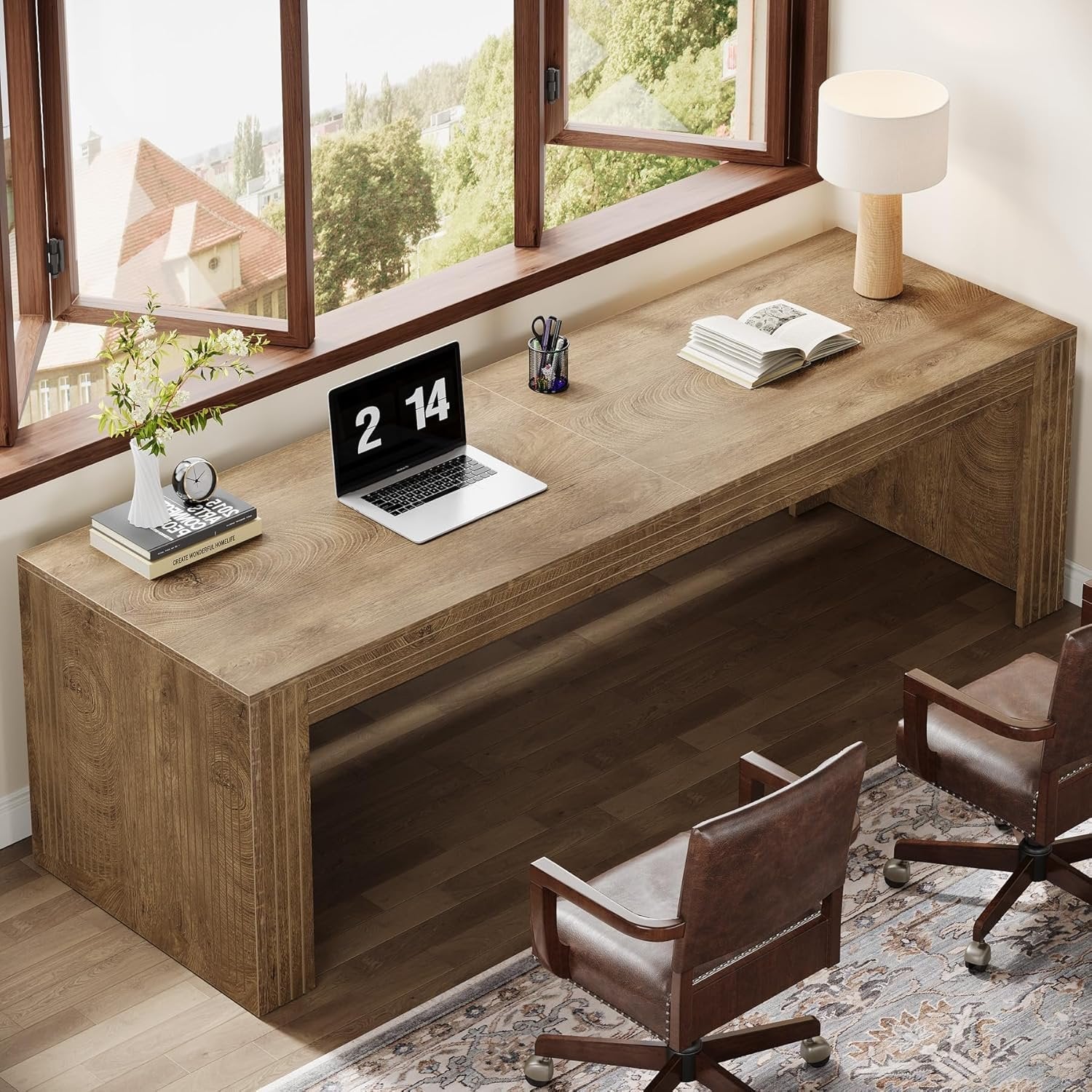 78" Extra Long Desk, Two Person Home Office Desk in Natural