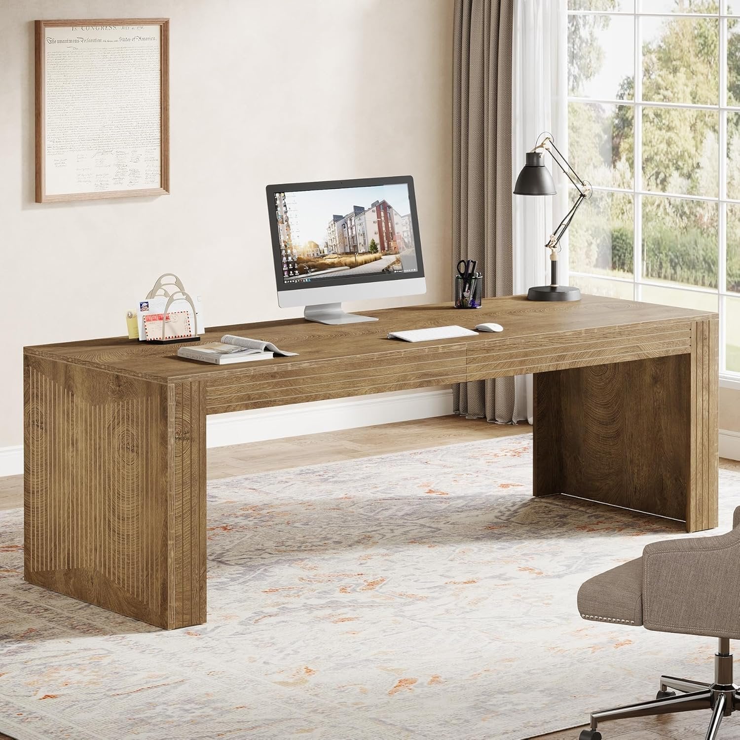 78" Extra Long Desk, Two Person Home Office Desk in Natural