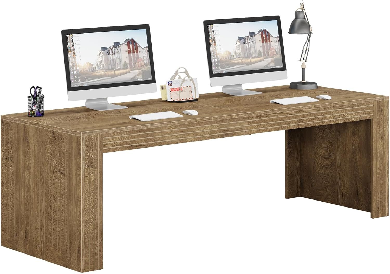 78" Extra Long Desk, Two Person Home Office Desk in Natural