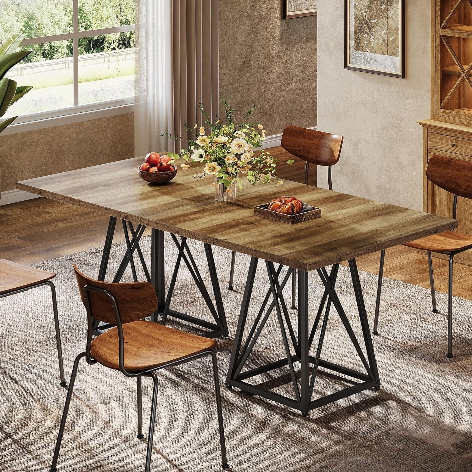 35.43" Square Table for Small Spaces, Industrial Kitchen & Dining Table with Stylish Black Frame