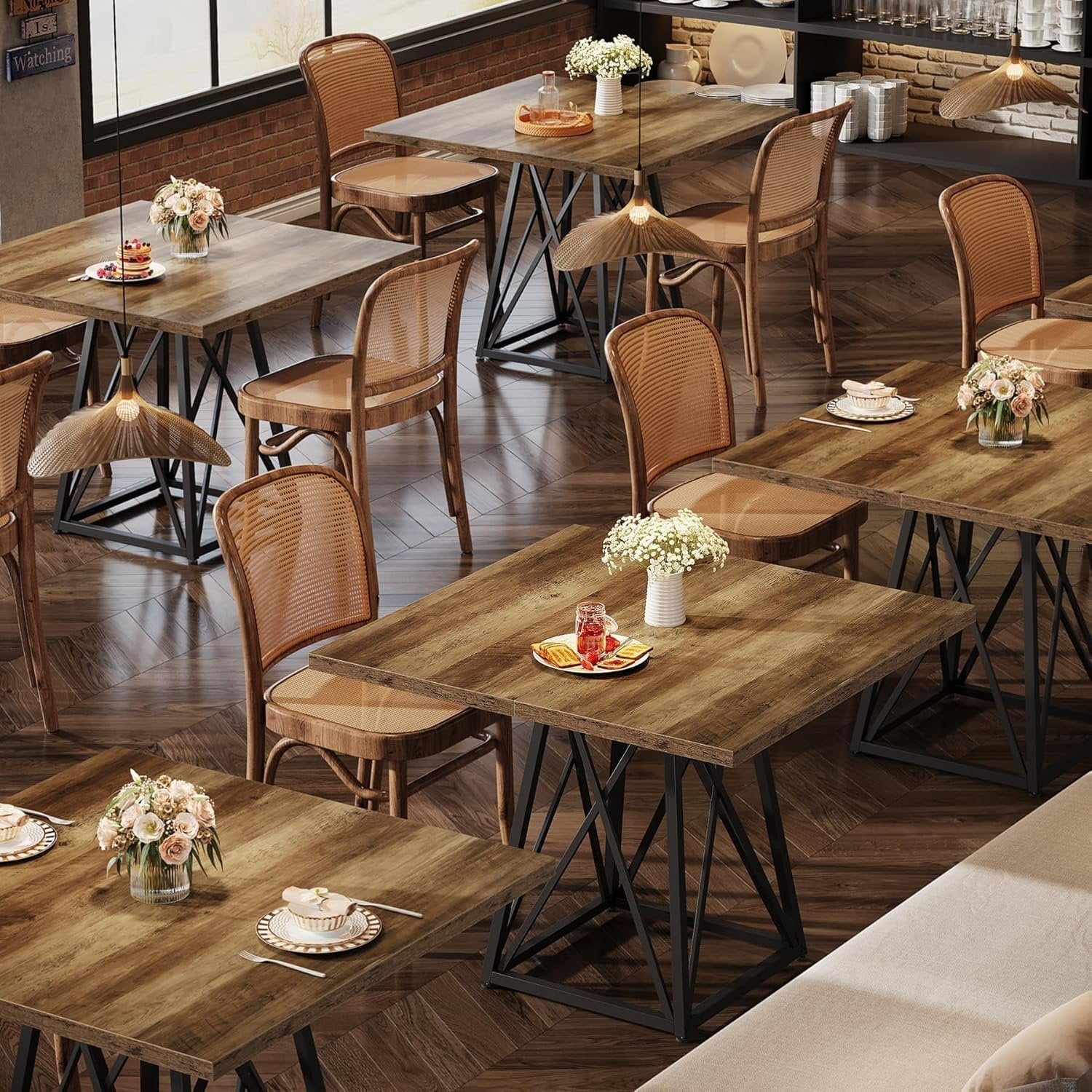 35.43" Square Table for Small Spaces, Industrial Kitchen & Dining Table with Stylish Black Frame