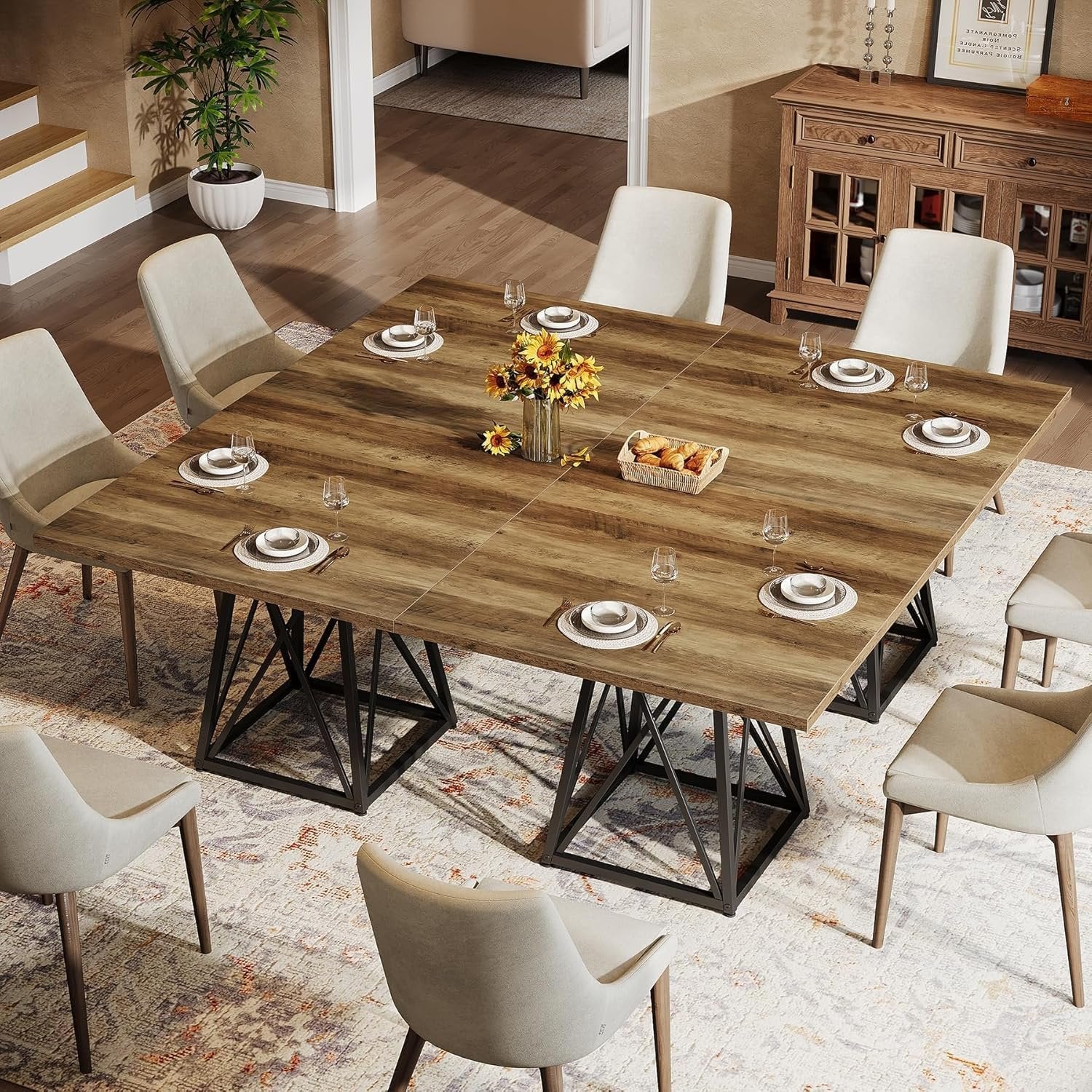 35.43" Square Table for Small Spaces, Industrial Kitchen & Dining Table with Stylish Black Frame