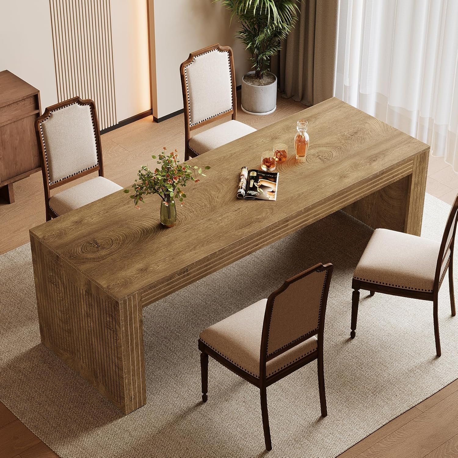 78.7" Large Dining Table for 8 Seater, Modern Rectangular Wooden Table