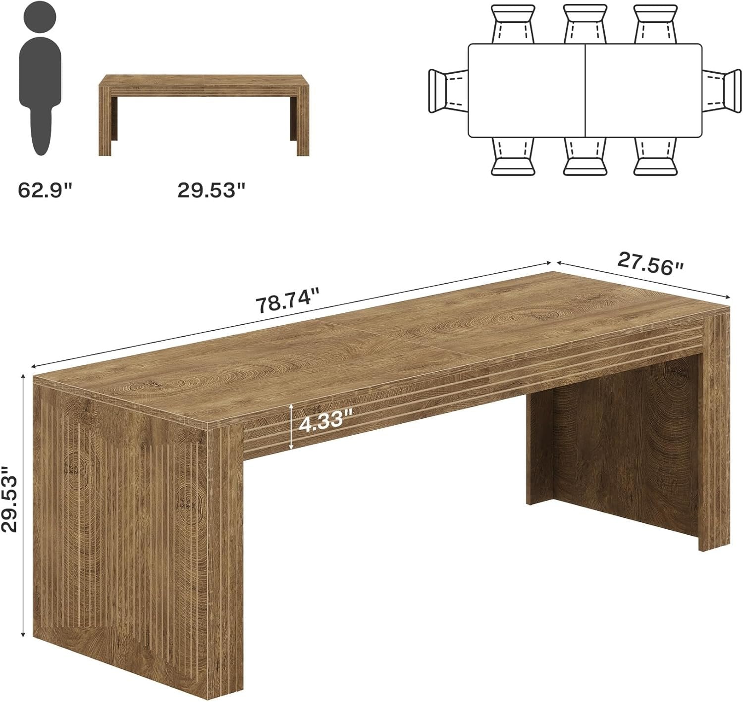 78.7" Large Dining Table for 8 Seater, Modern Rectangular Wooden Table