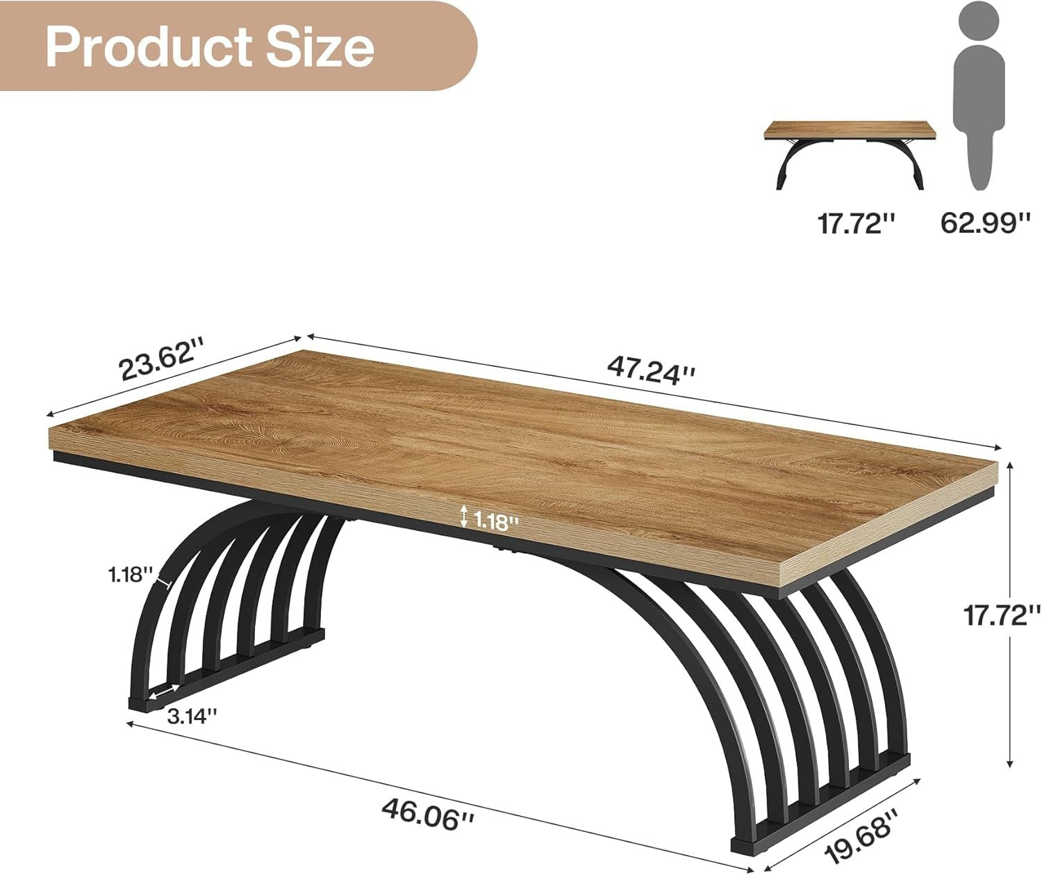 47-Inch Wood Coffee Table, Rustic Rectangular Center Table