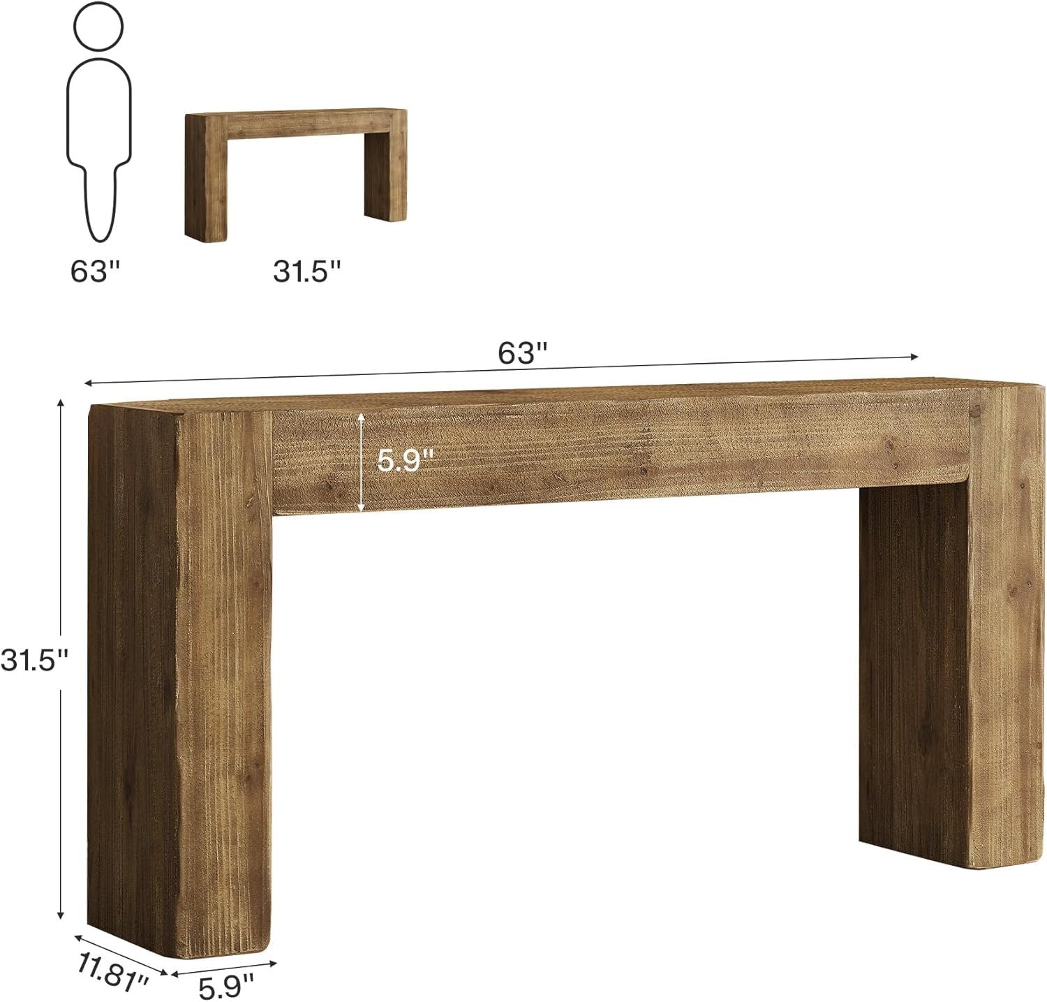 63-Inch Solid Wood Console Table, Farmhouse Entryway Sofa Table for Living Room and Hallway