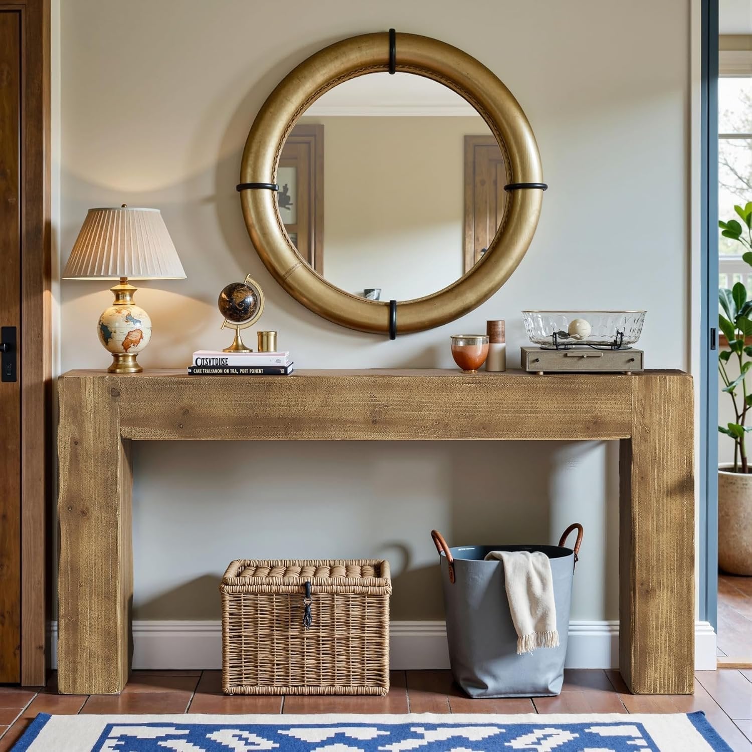 63-Inch Solid Wood Console Table, Farmhouse Entryway Sofa Table for Living Room and Hallway