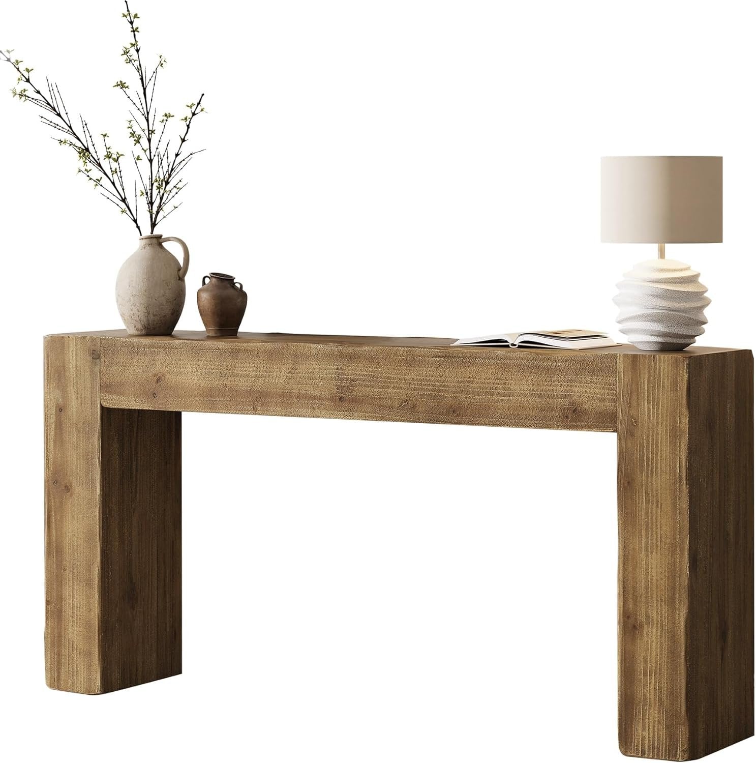 63-Inch Solid Wood Console Table, Farmhouse Entryway Sofa Table for Living Room and Hallway