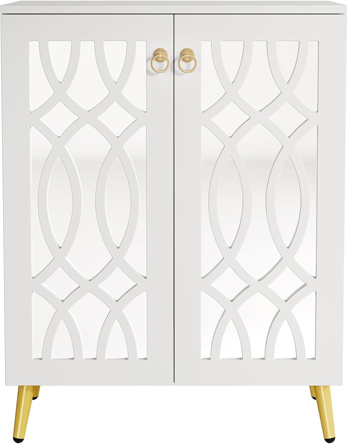 5-Tier Mirrored Shoe Cabinet, White Modern Shoe Organizer with Doors for Entrance or Bedroom