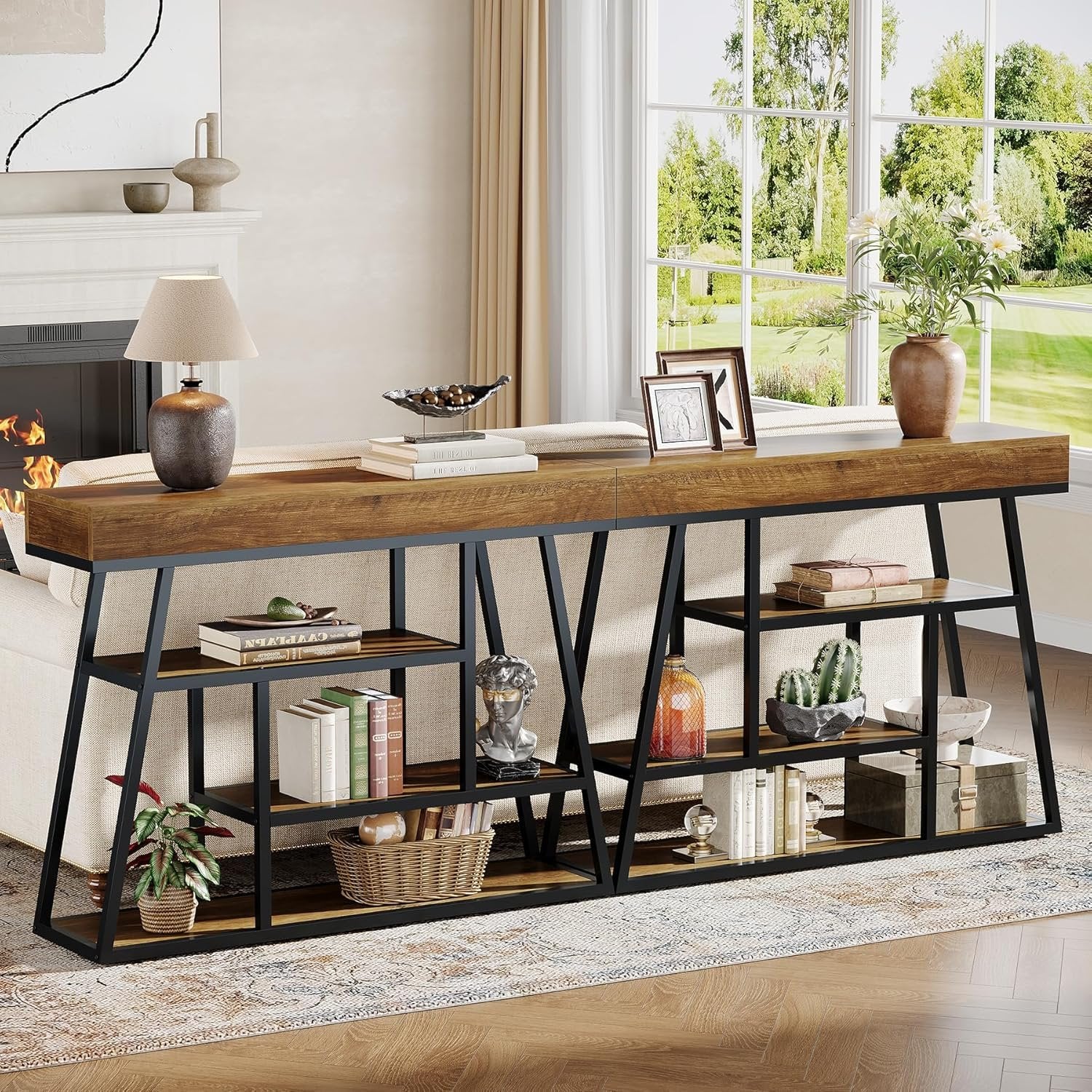 Industrial Rustic Console with 4-Tier Storage, 41.3" Narrow Sofa Table for Entryway & Living Room