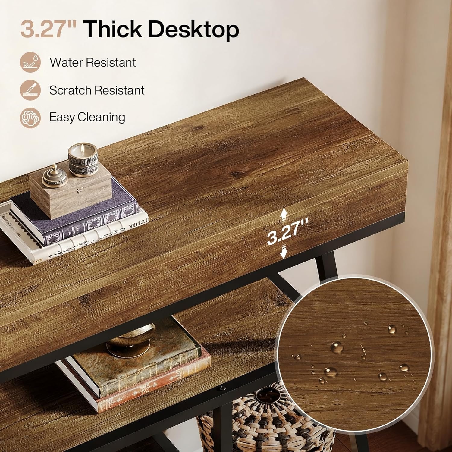 Industrial Rustic Console with 4-Tier Storage, 41.3" Narrow Sofa Table for Entryway & Living Room