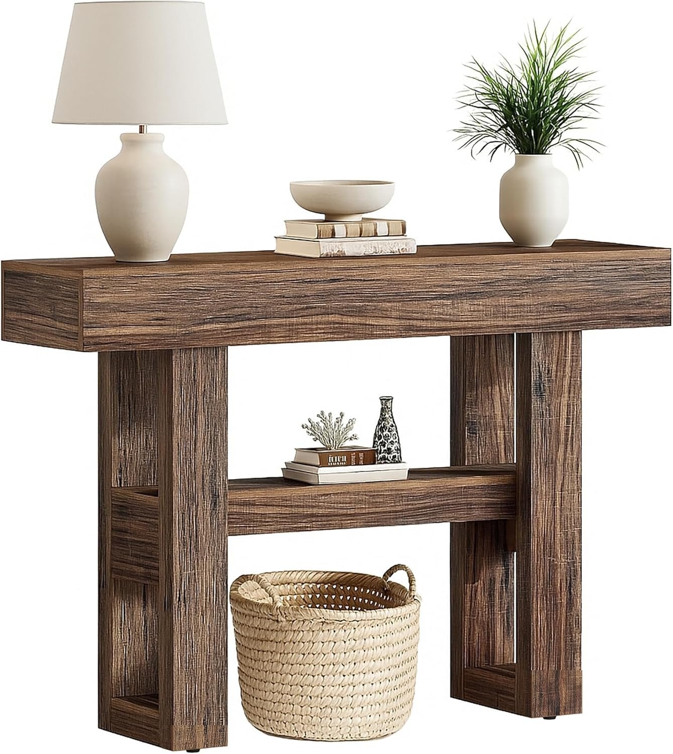 41.34" Console Table with 2 Tier Storage, Rustic Narrow Entryway Sofa Table for Hallway