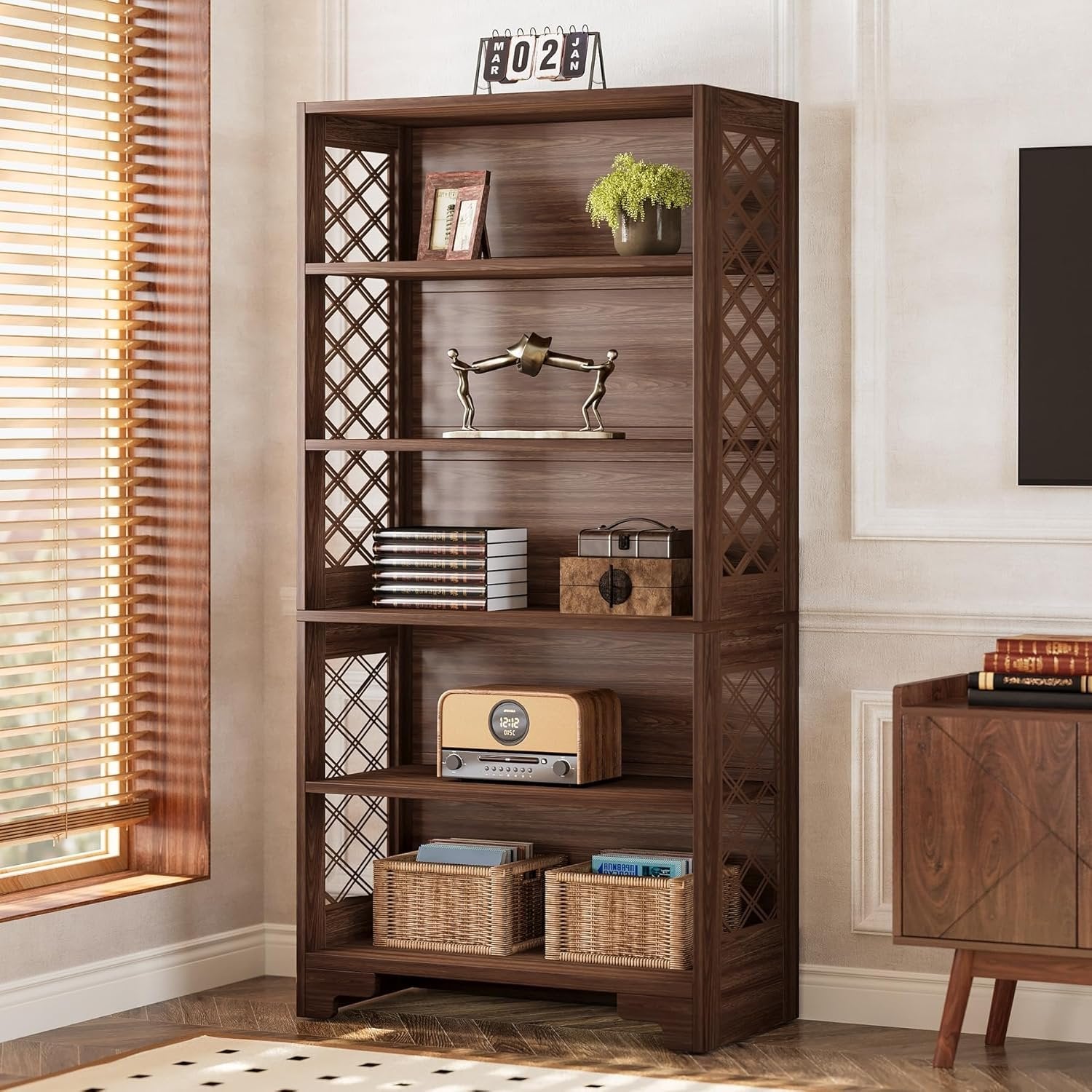 70.8" 6-Tier Modern Bookcase with Floating Shelf Design
