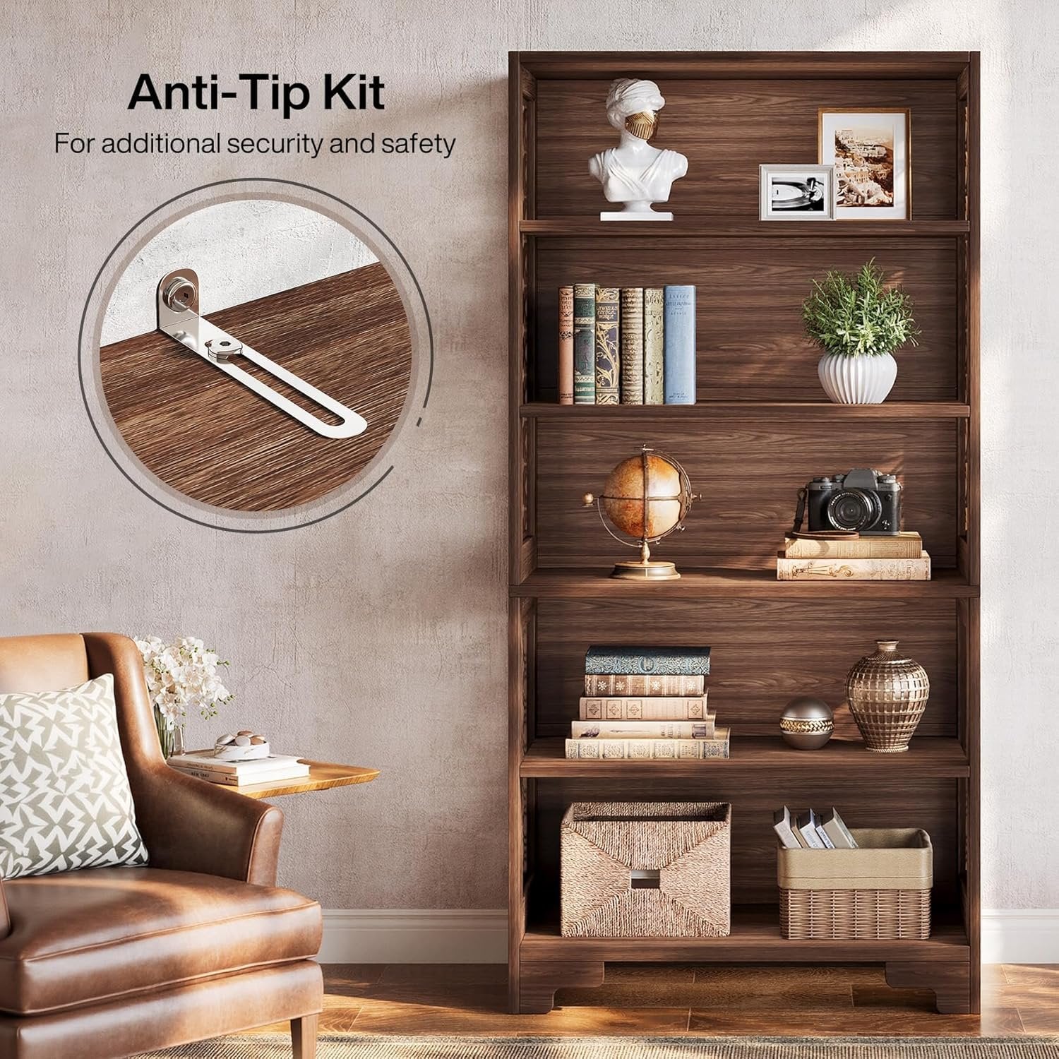 70.8" 6-Tier Modern Bookcase with Floating Shelf Design