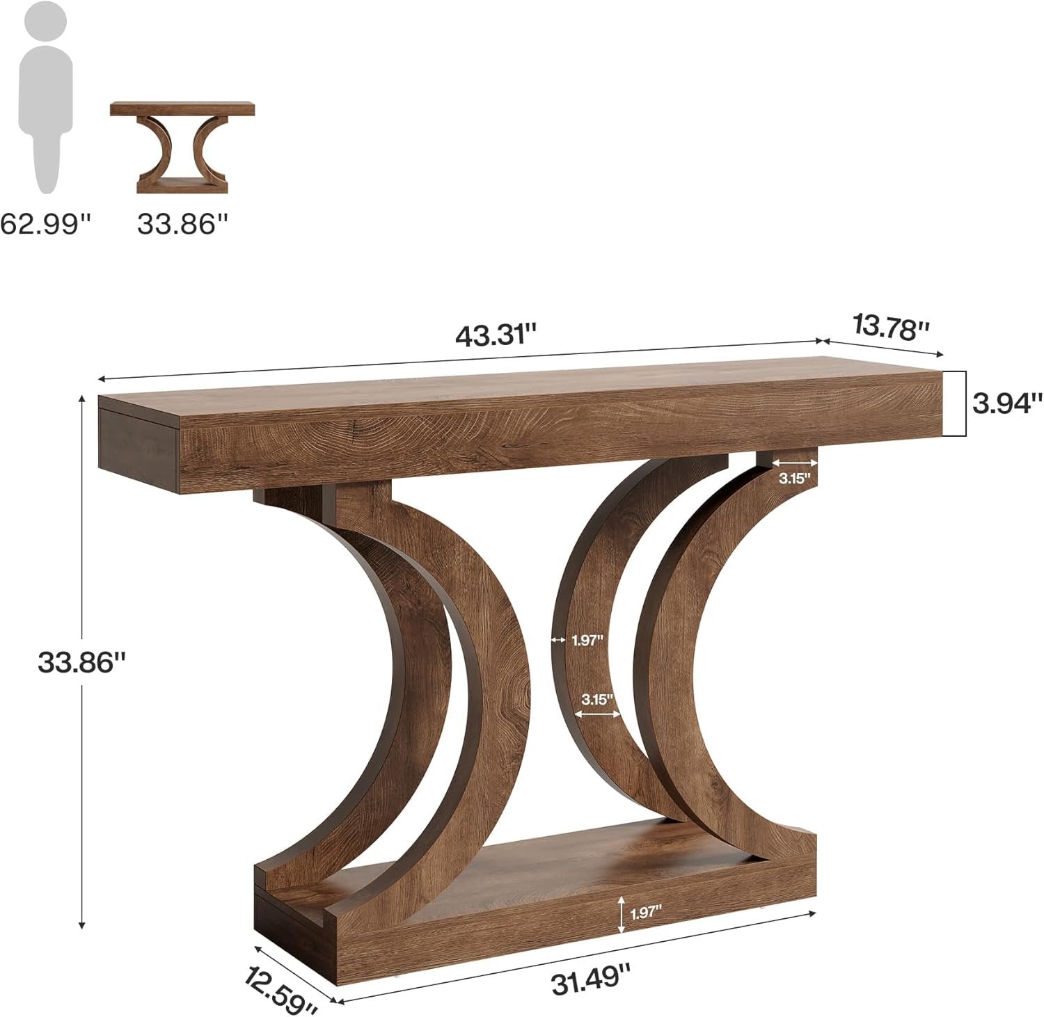 43.31-Inch Farmhouse Console Table, Narrow Sofa Table with Curved Legs for Living Room