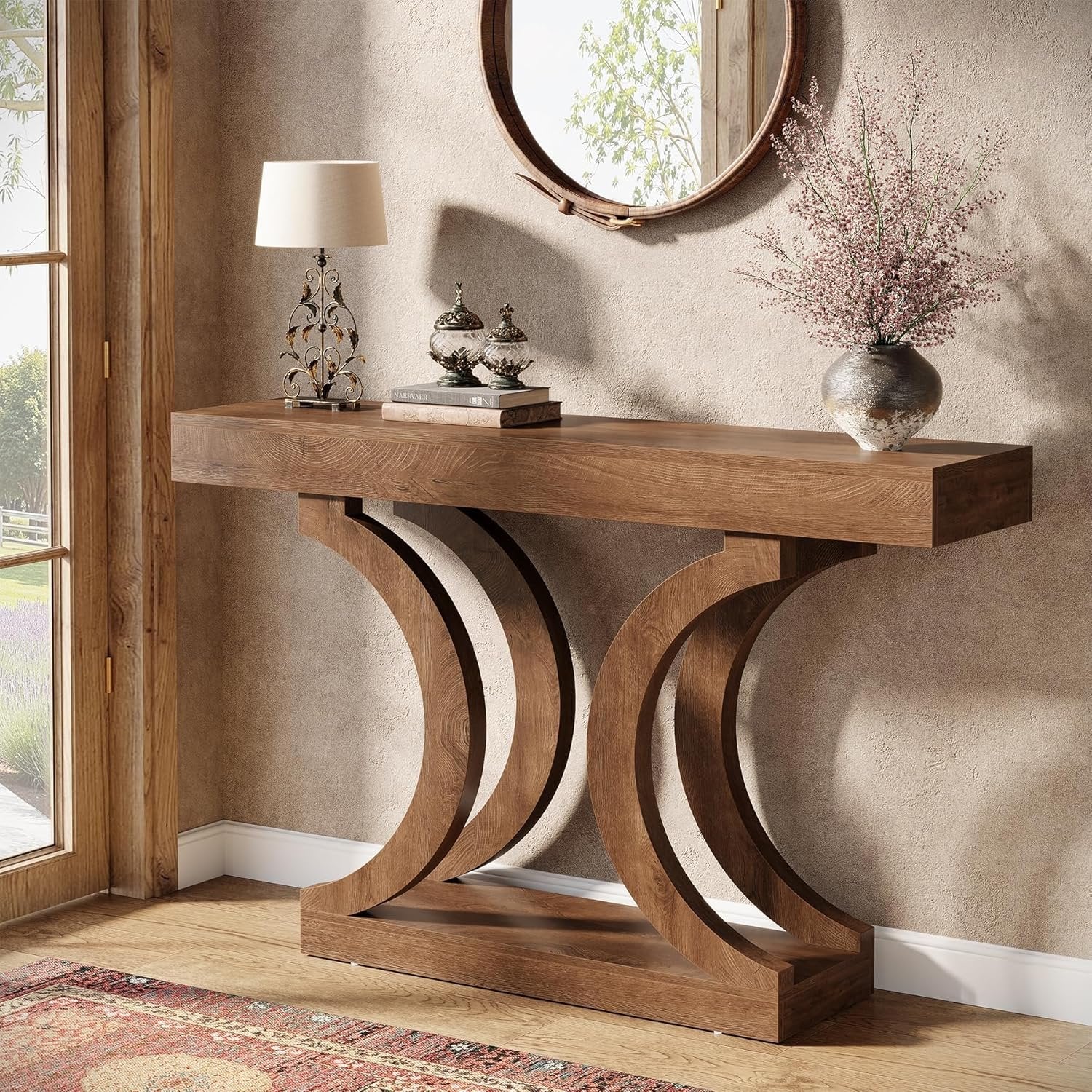 43.31-Inch Farmhouse Console Table, Narrow Sofa Table with Curved Legs for Living Room